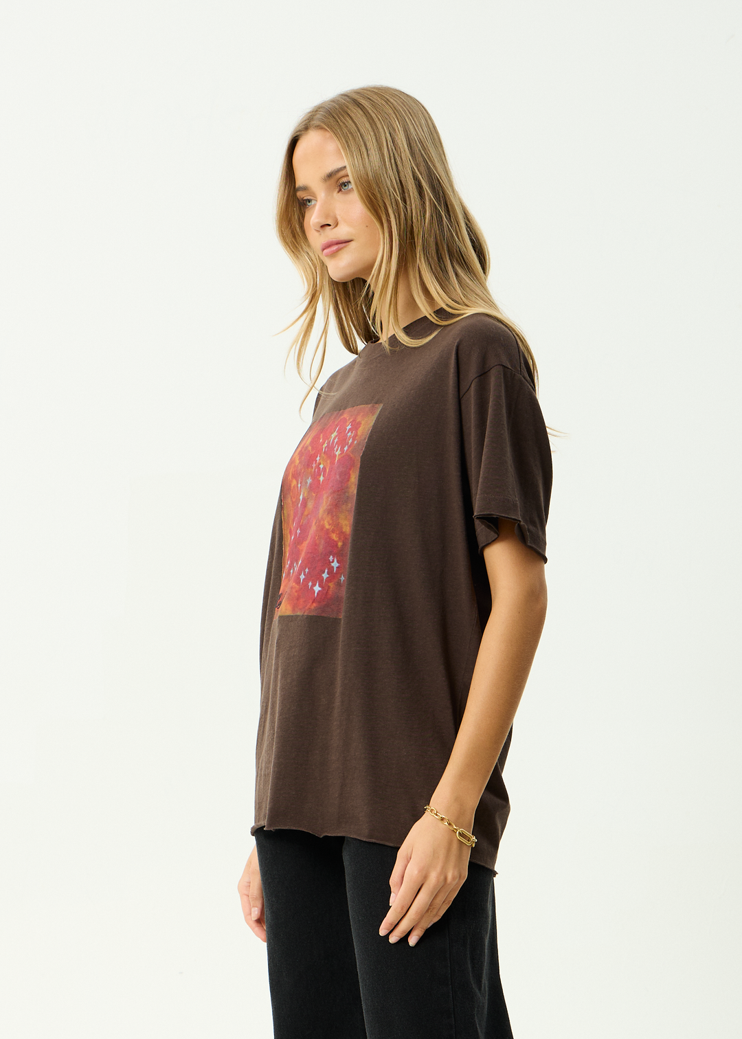 AFENDS Womens Dark Heaven - Hemp Oversized Tee - Coffee
