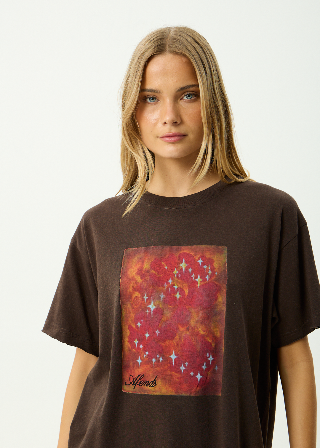 AFENDS Womens Dark Heaven - Hemp Oversized Tee - Coffee