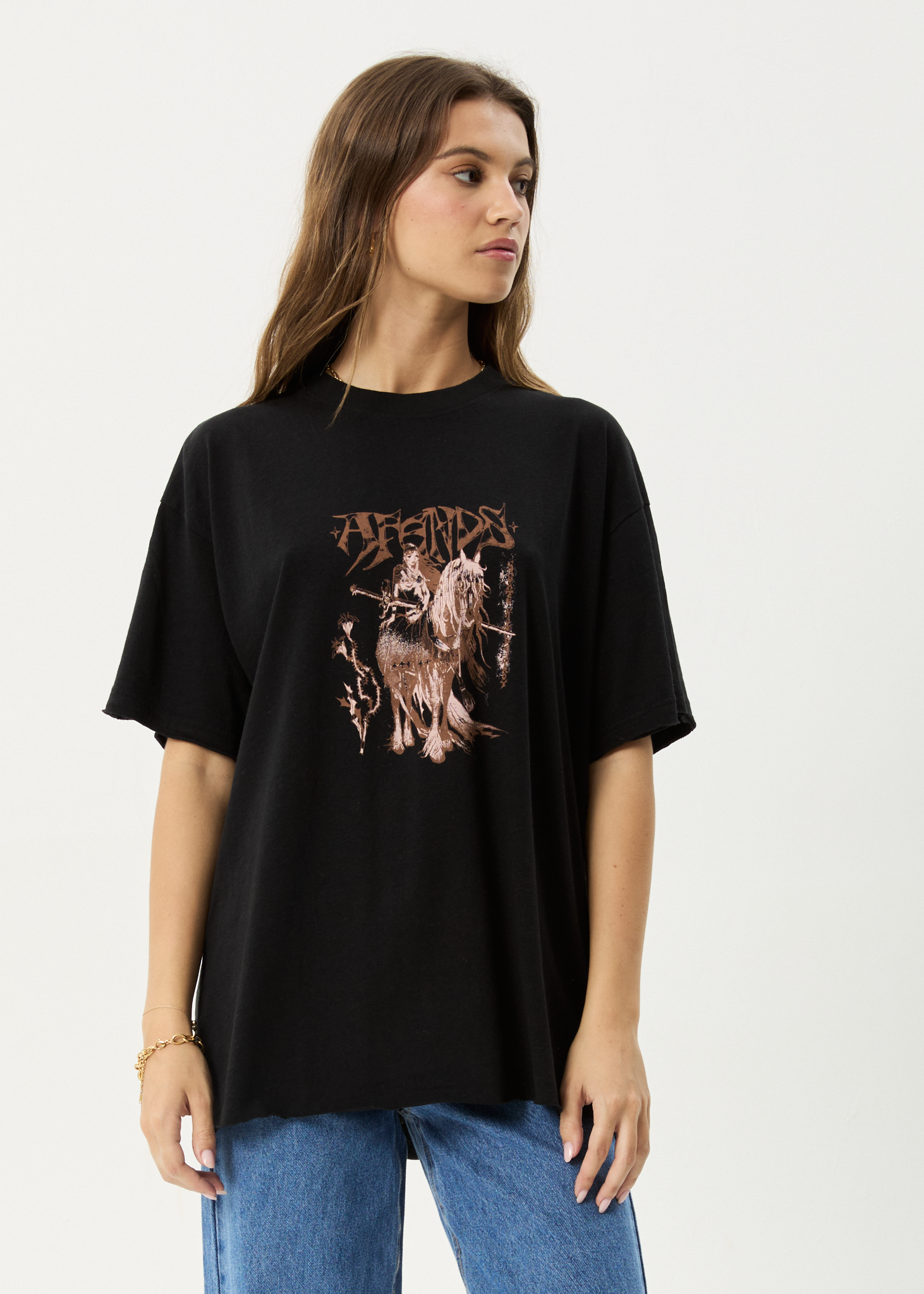 AFENDS Womens Shield Maiden - Oversized Tee - Black