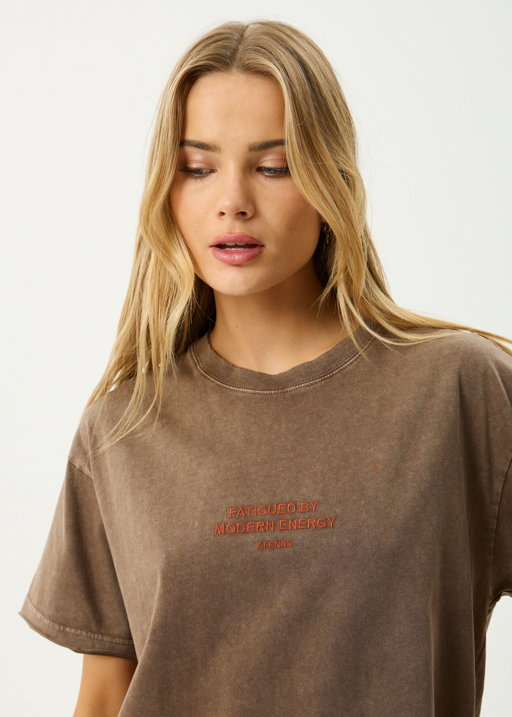AFENDS Womens Fatigued - Oversized Tee - Coffee