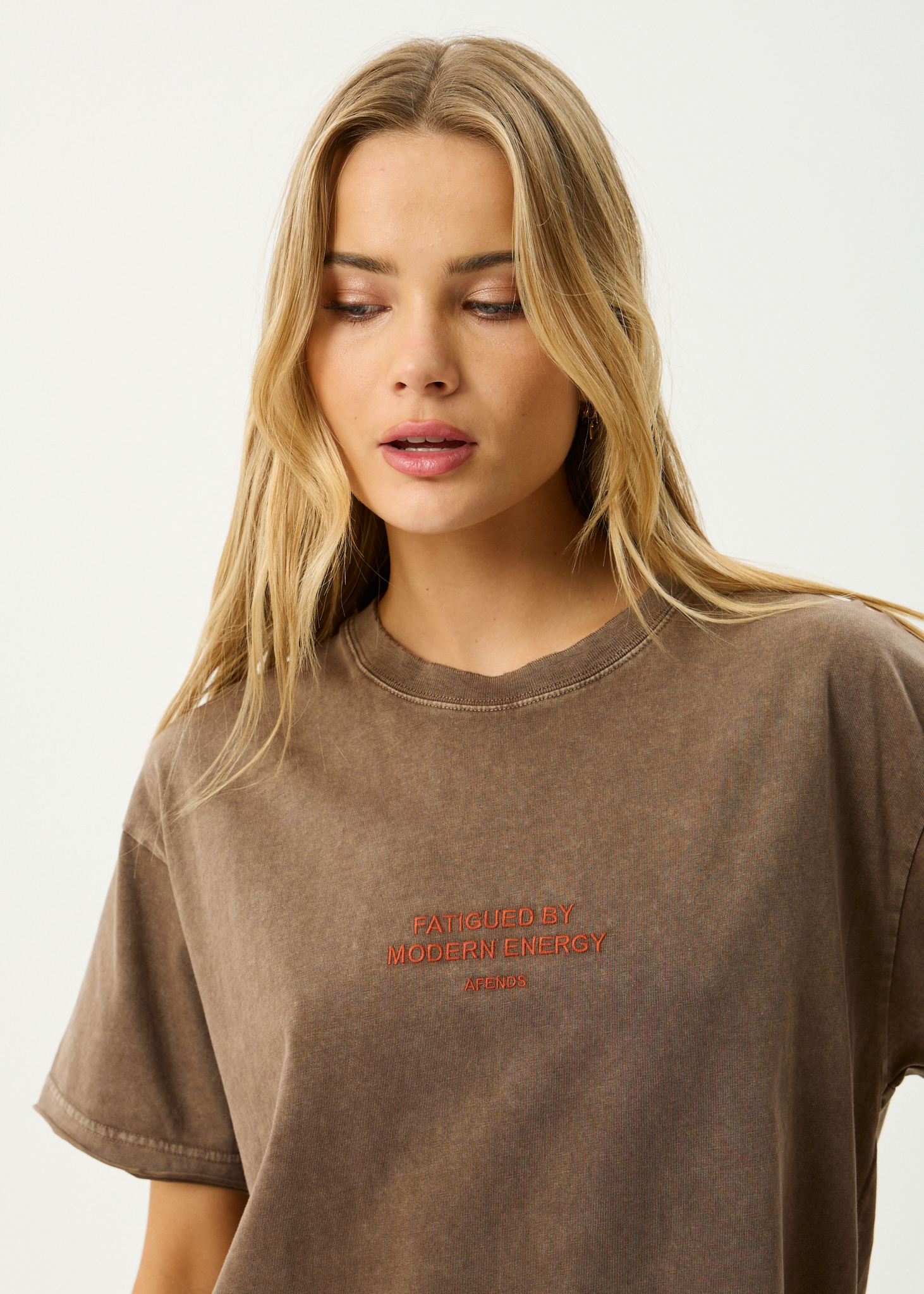 AFENDS Womens Fatigued - Oversized Tee - Coffee