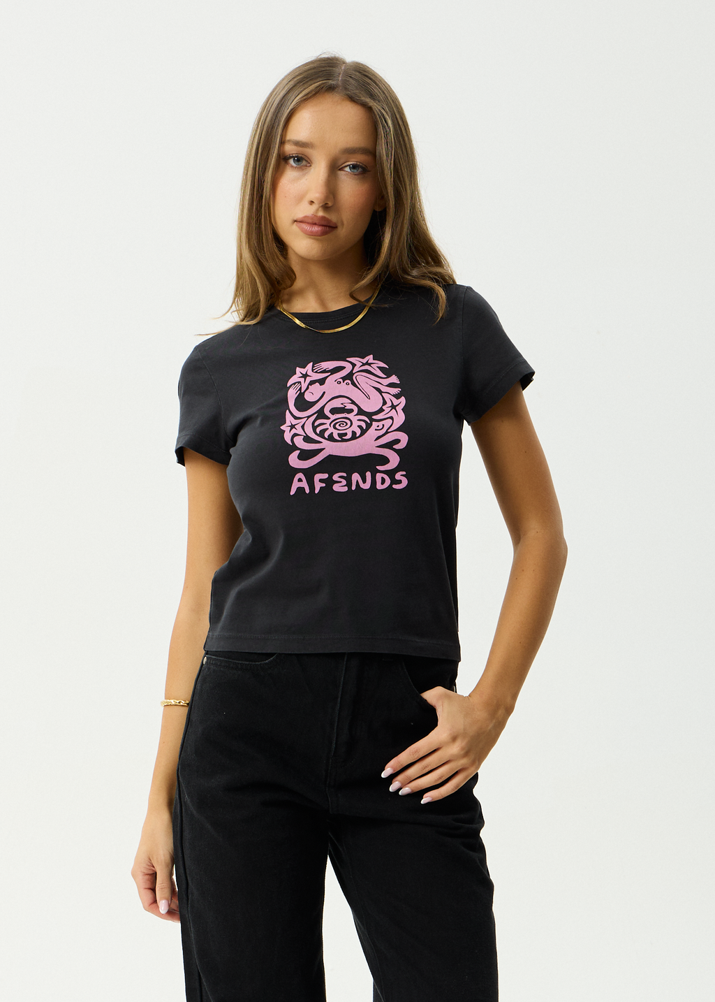 AFENDS Womens Anjuna - Baby Tee - Stone Black