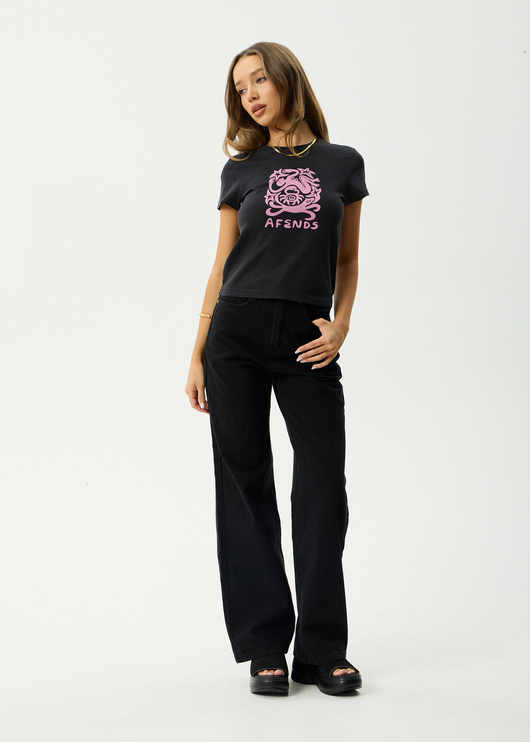 AFENDS Womens Anjuna - Baby Tee - Stone Black