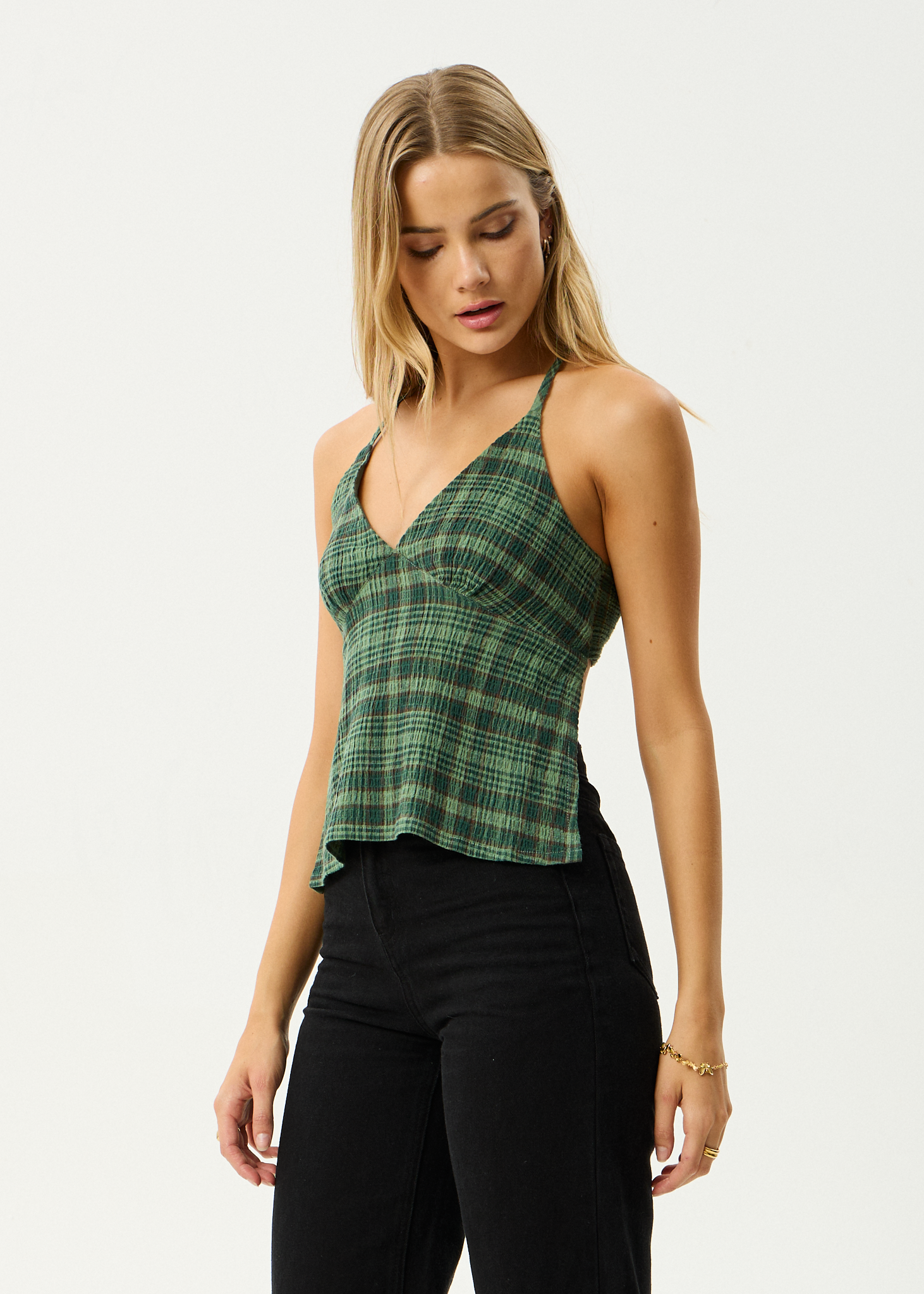 AFENDS Womens Lonnie Strappy - Seersucker Top - Hunter Green