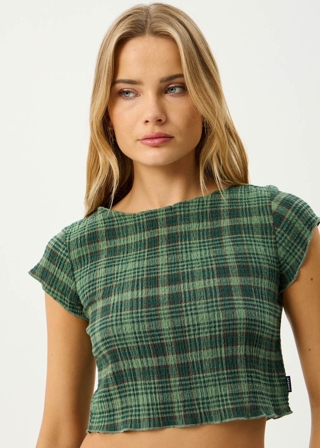 AFENDS Womens Lonnie - Seersucker Top - Hunter Green