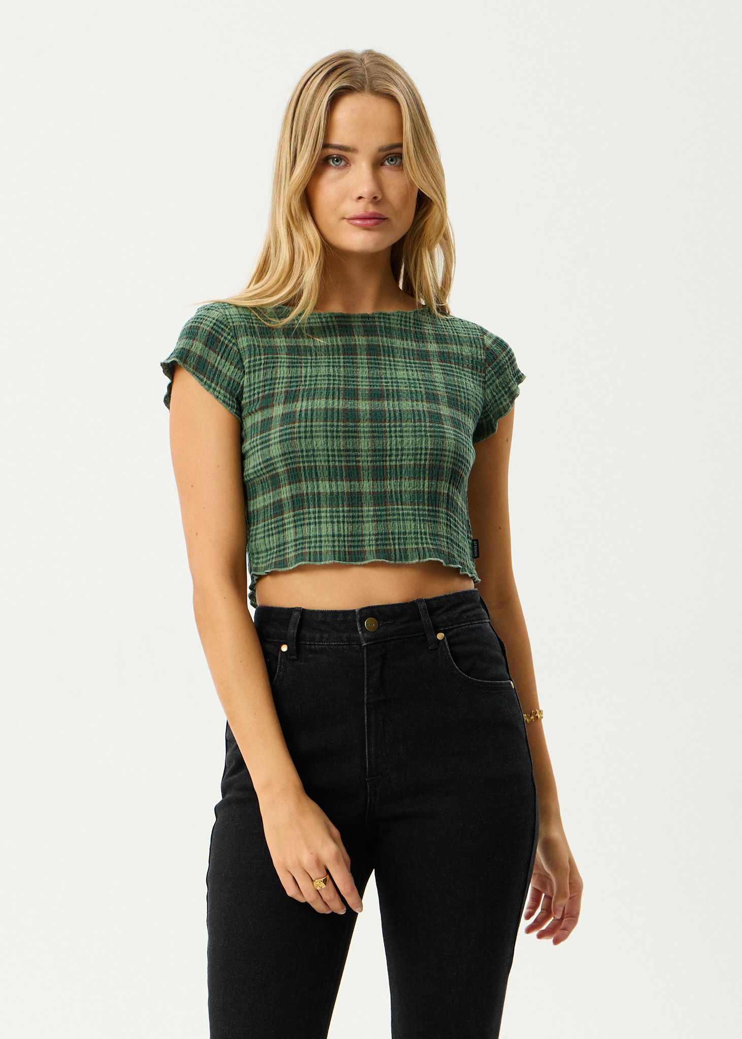 AFENDS Womens Lonnie - Seersucker Top - Hunter Green