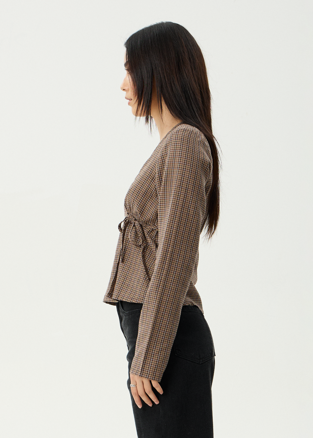 AFENDS Womens Hometown - Check Long Sleeve Top - Coffee