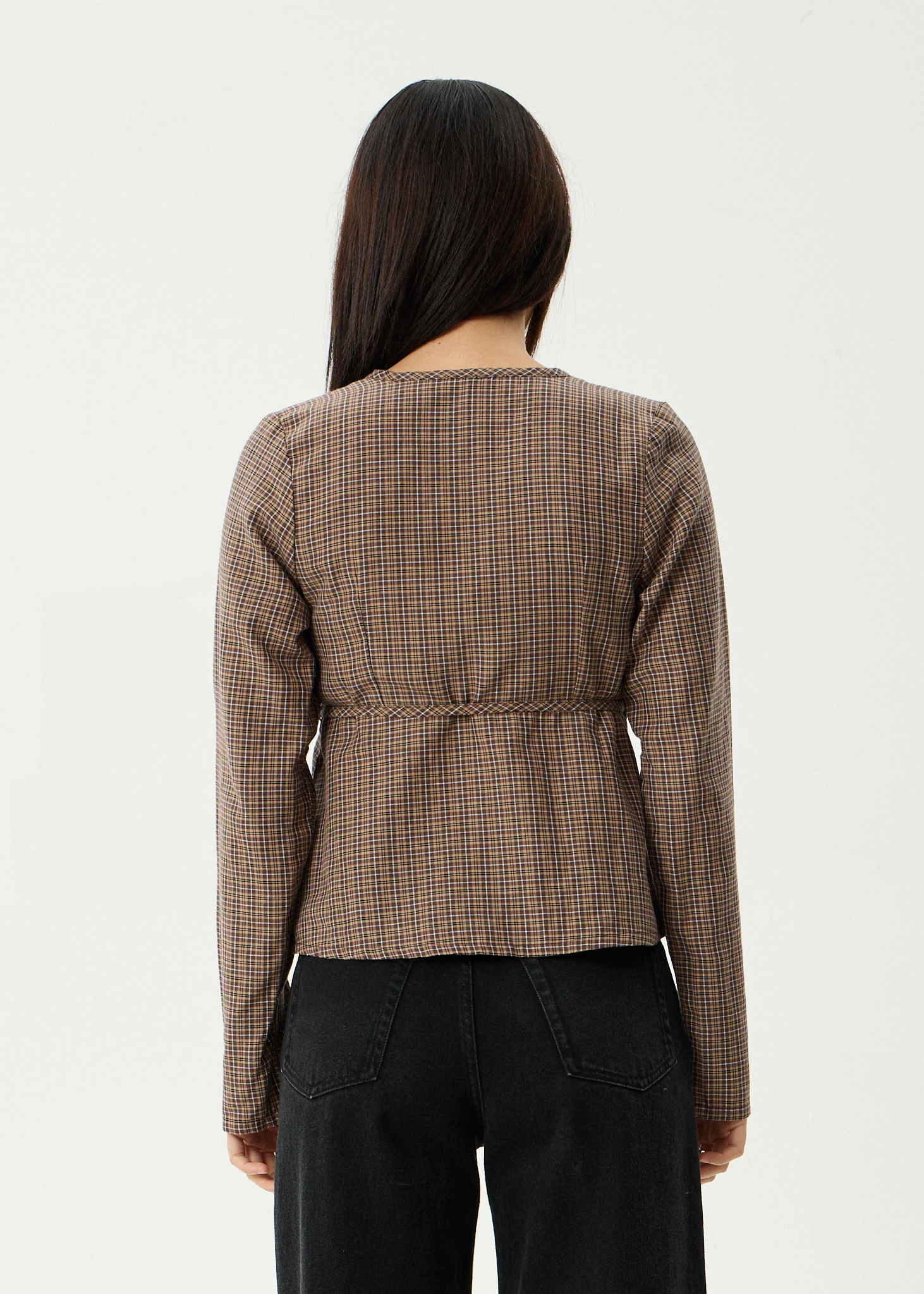 AFENDS Womens Hometown - Check Long Sleeve Top - Coffee