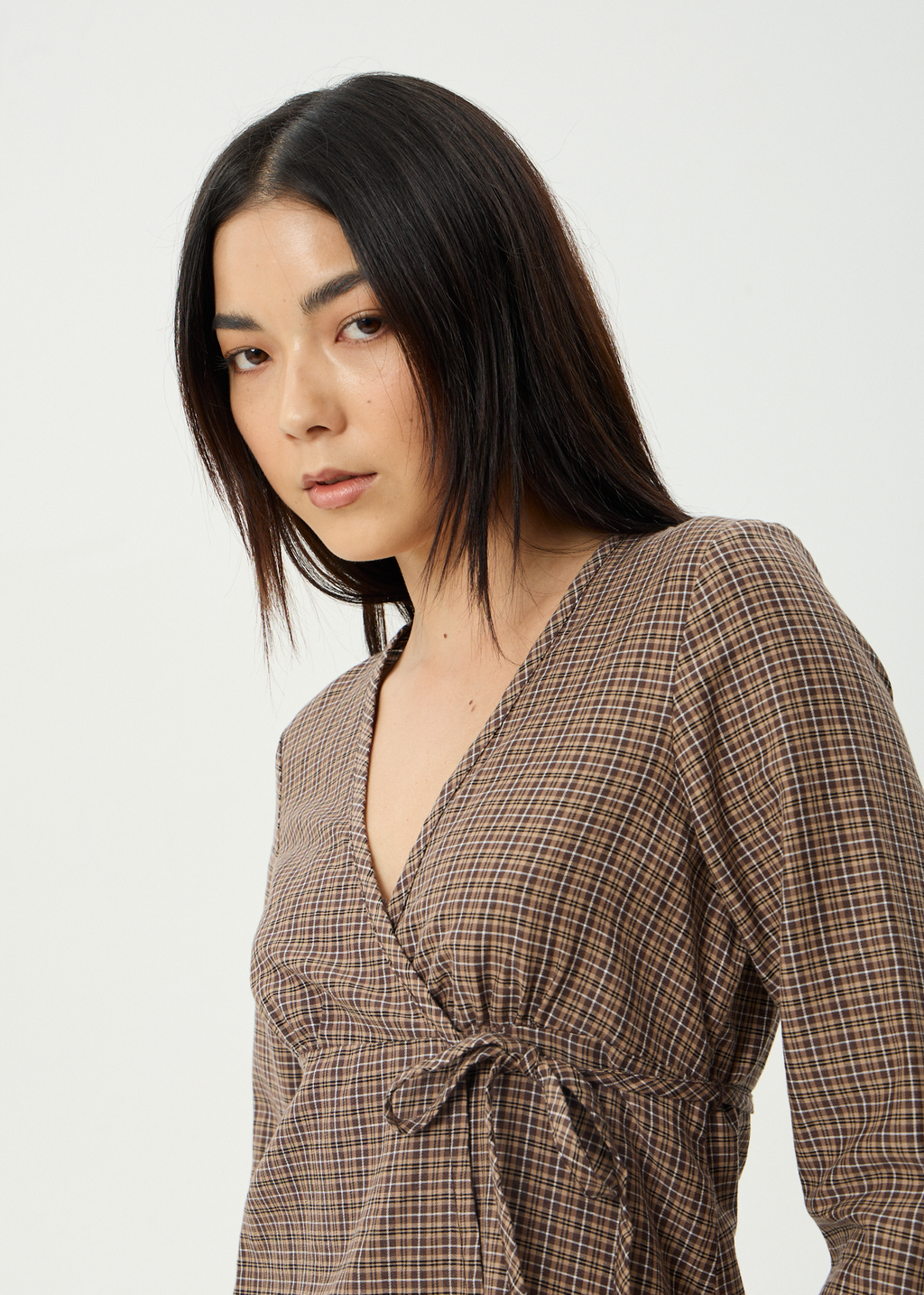 AFENDS Womens Hometown - Check Long Sleeve Top - Coffee