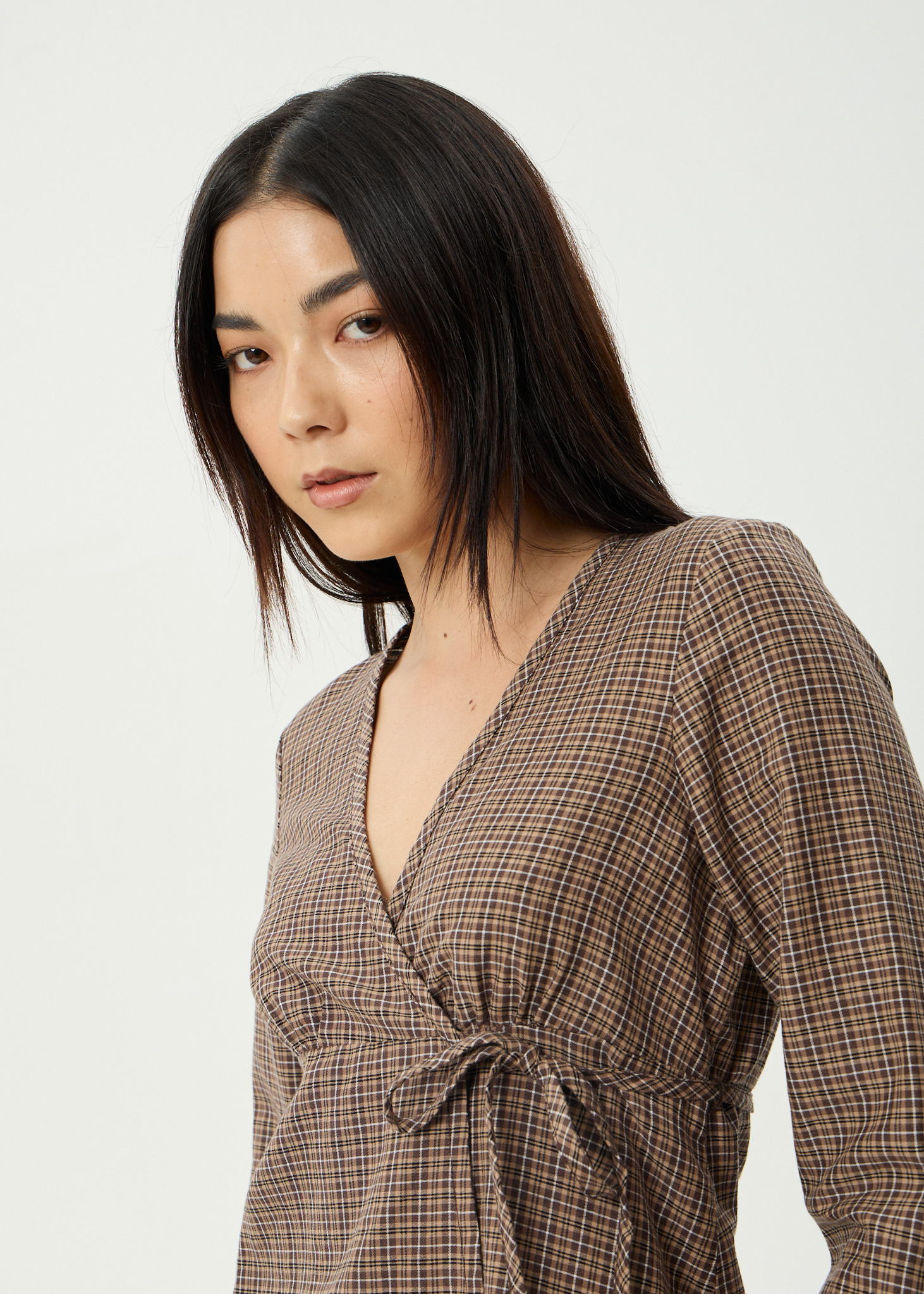 AFENDS Womens Hometown - Check Long Sleeve Top - Coffee