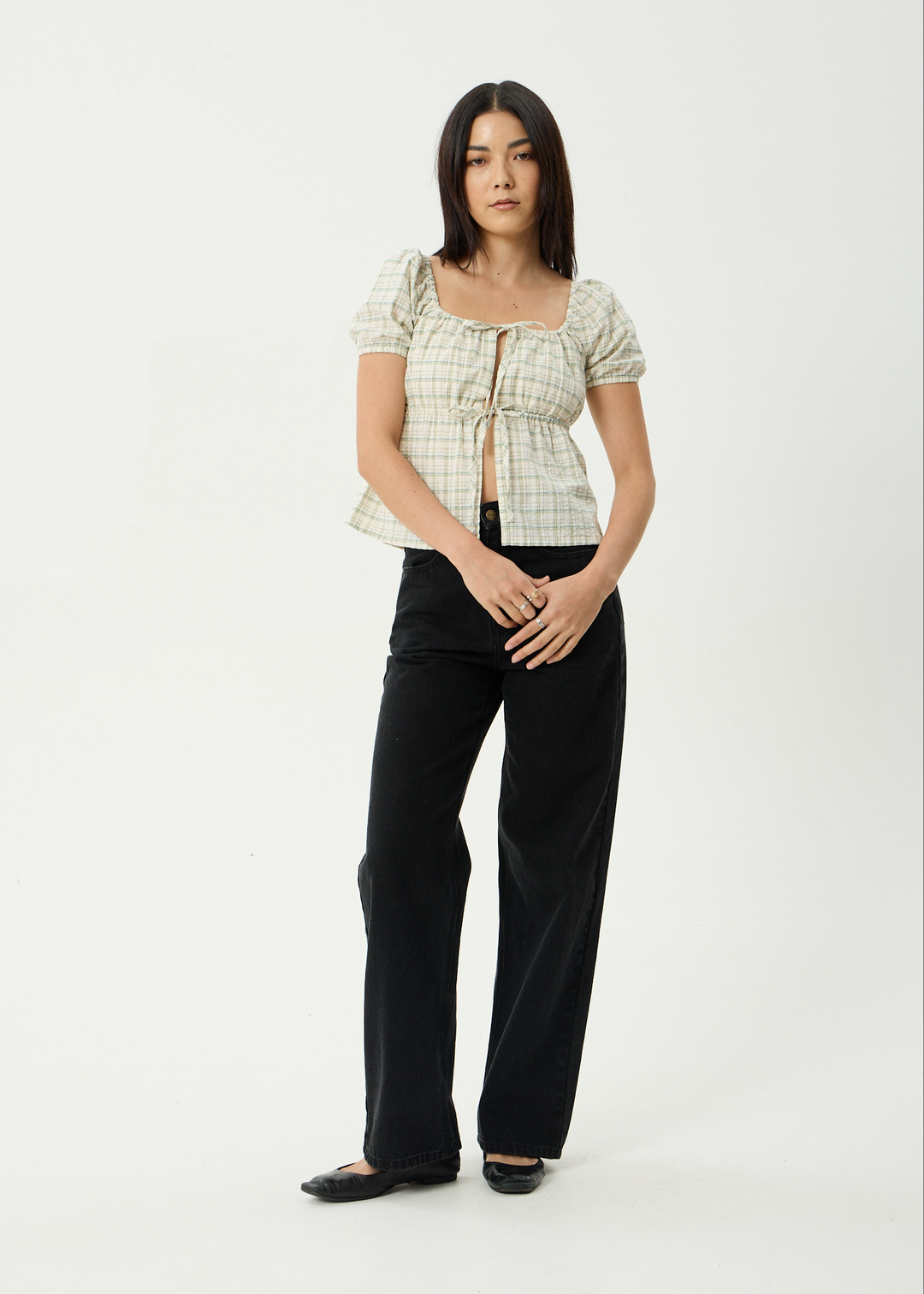 AFENDS Womens Legacy - Seersucker Tie Front Top - Boa Check