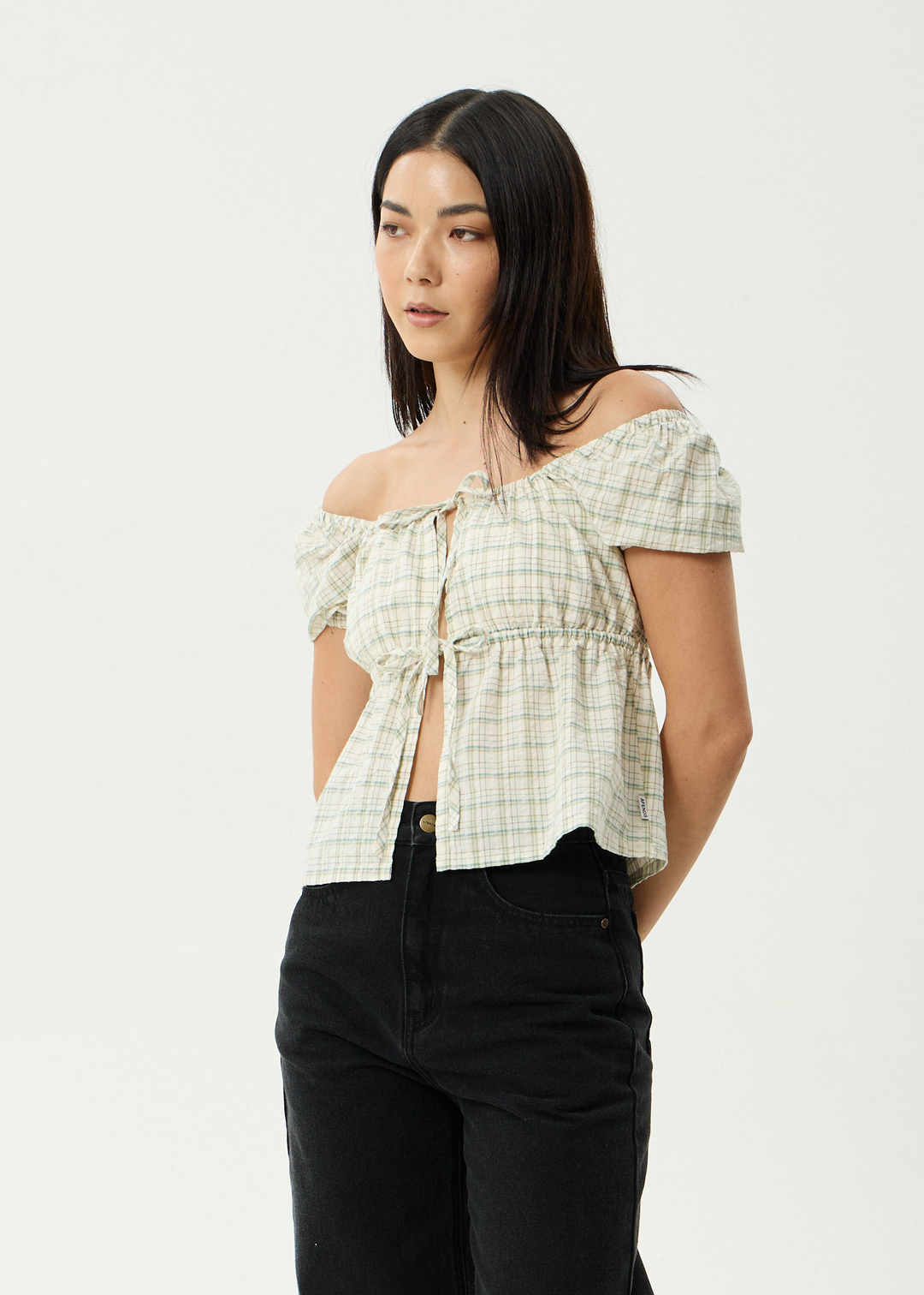 AFENDS Womens Legacy - Seersucker Tie Front Top - Boa Check