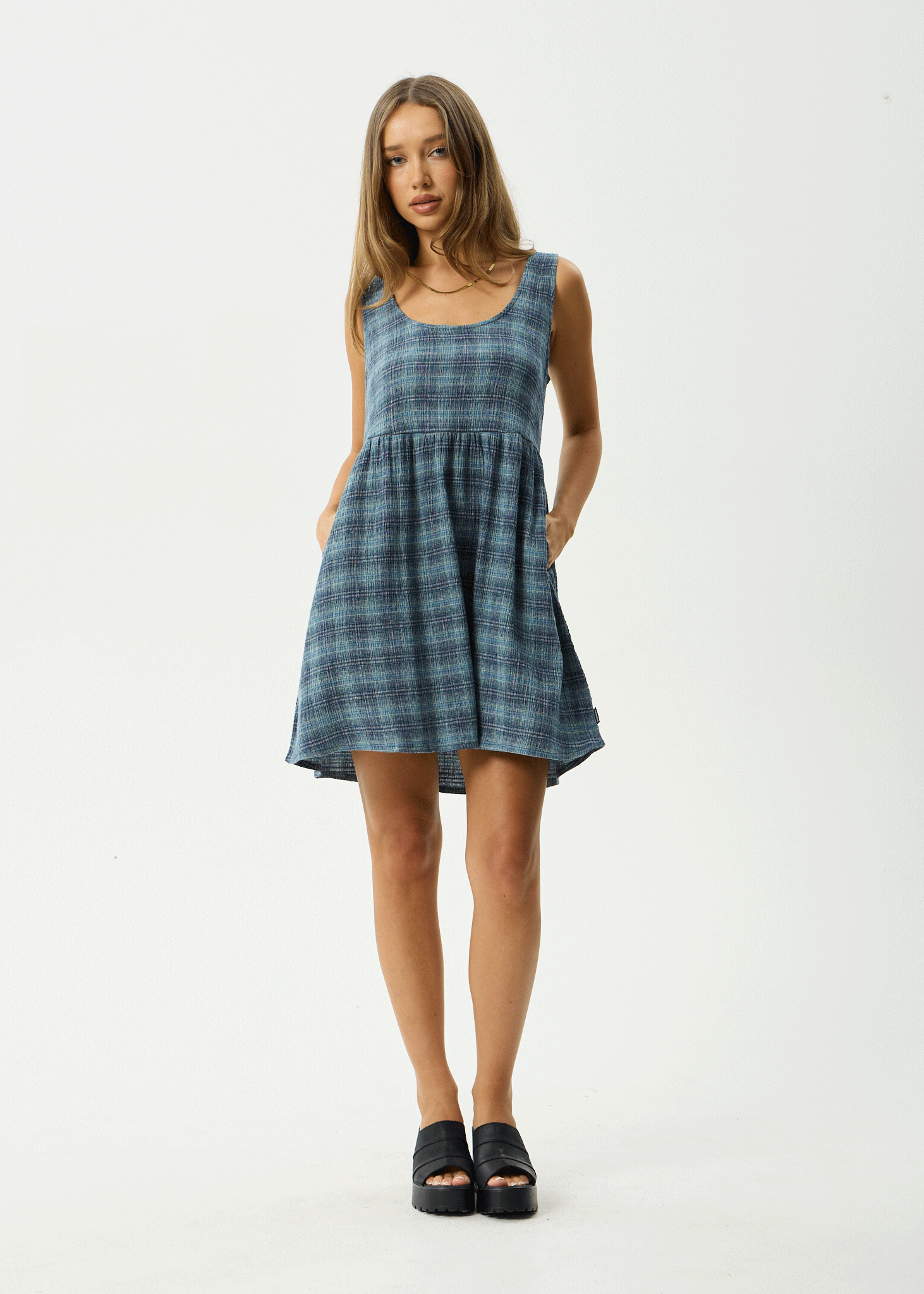 AFENDS Womens Jesse - Seersucker Mini Dress - Navy Check