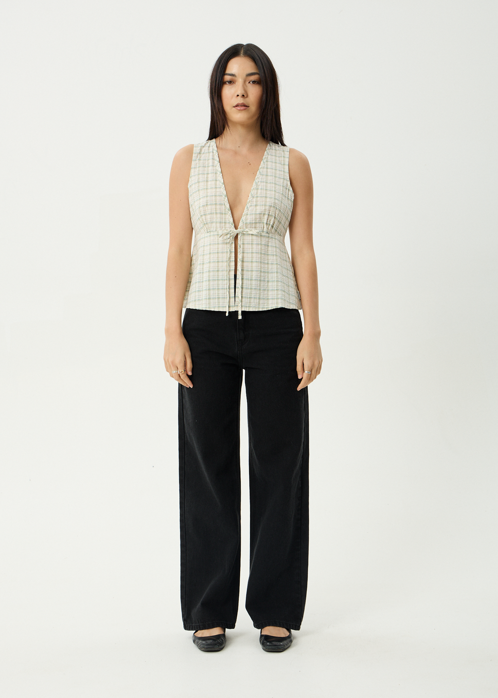 AFENDS Womens Legacy - Seersucker Sleeveless Top - Boa Check