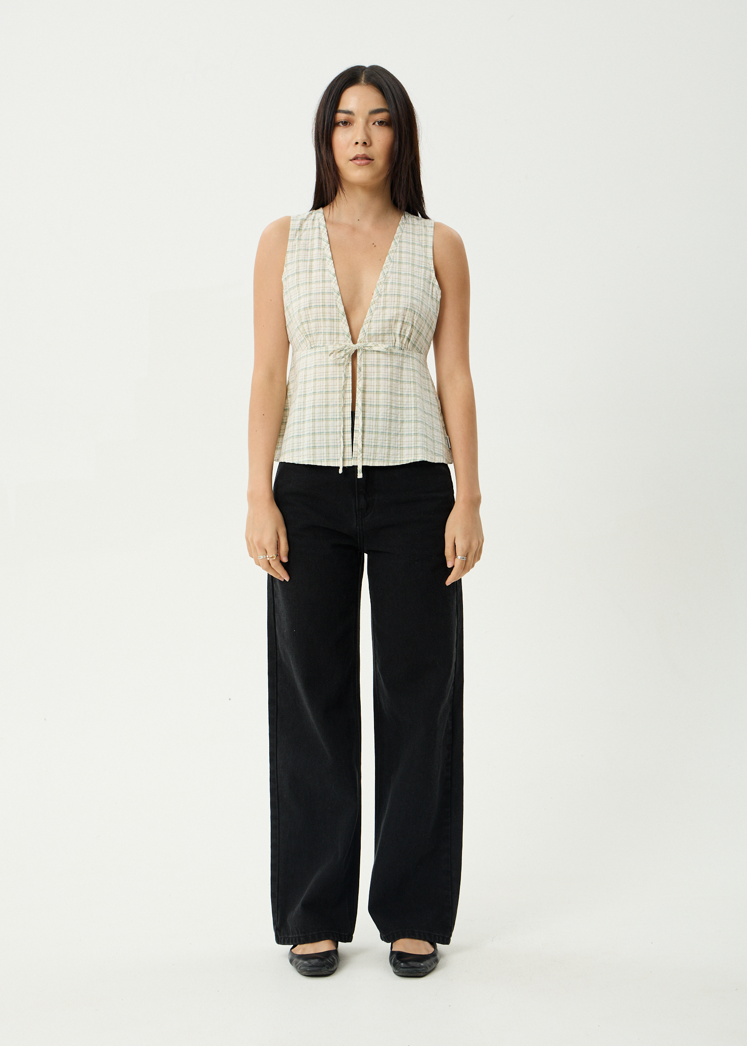 AFENDS Womens Legacy - Seersucker Sleeveless Top - Boa Check