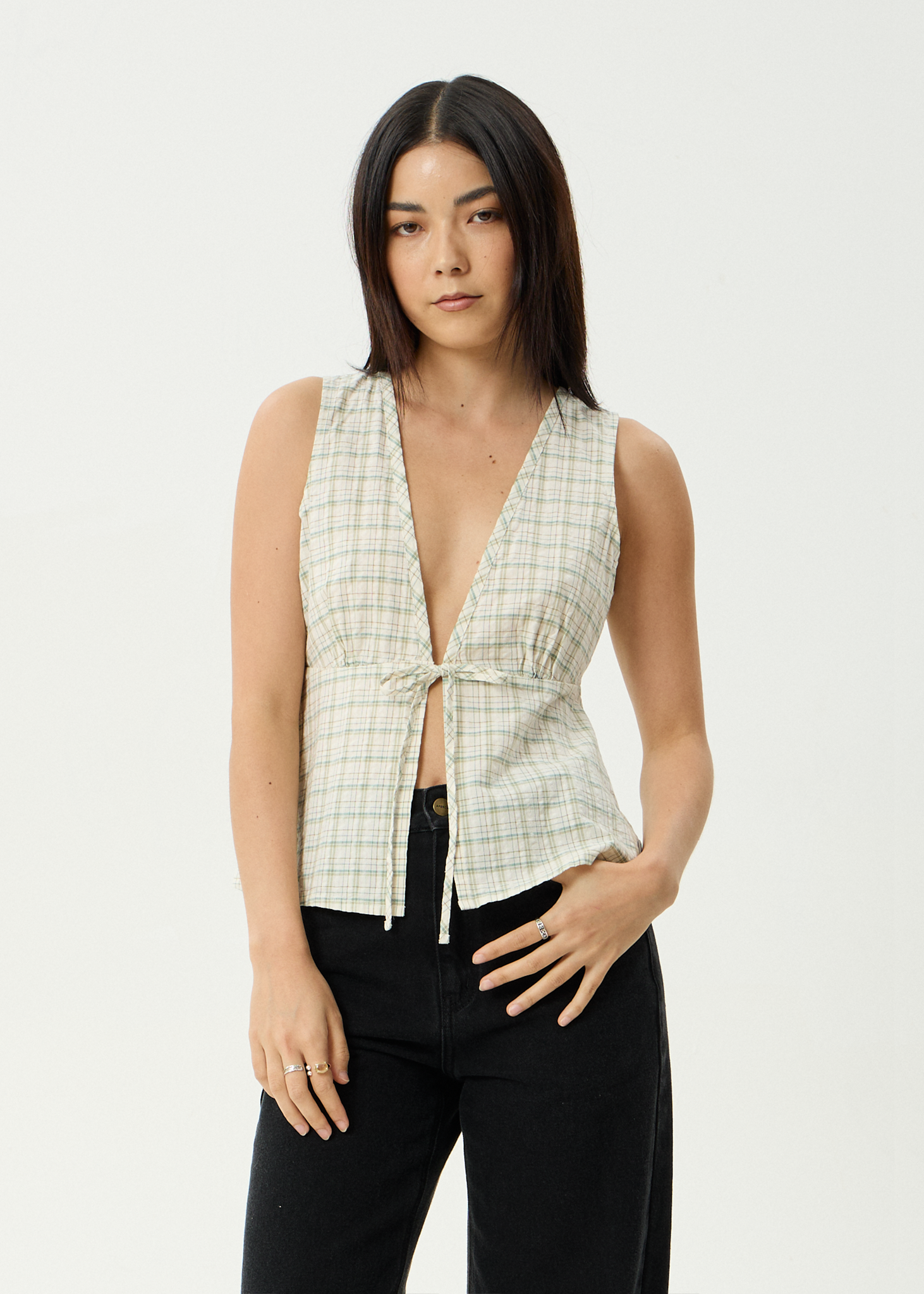 AFENDS Womens Legacy - Seersucker Sleeveless Top - Boa Check
