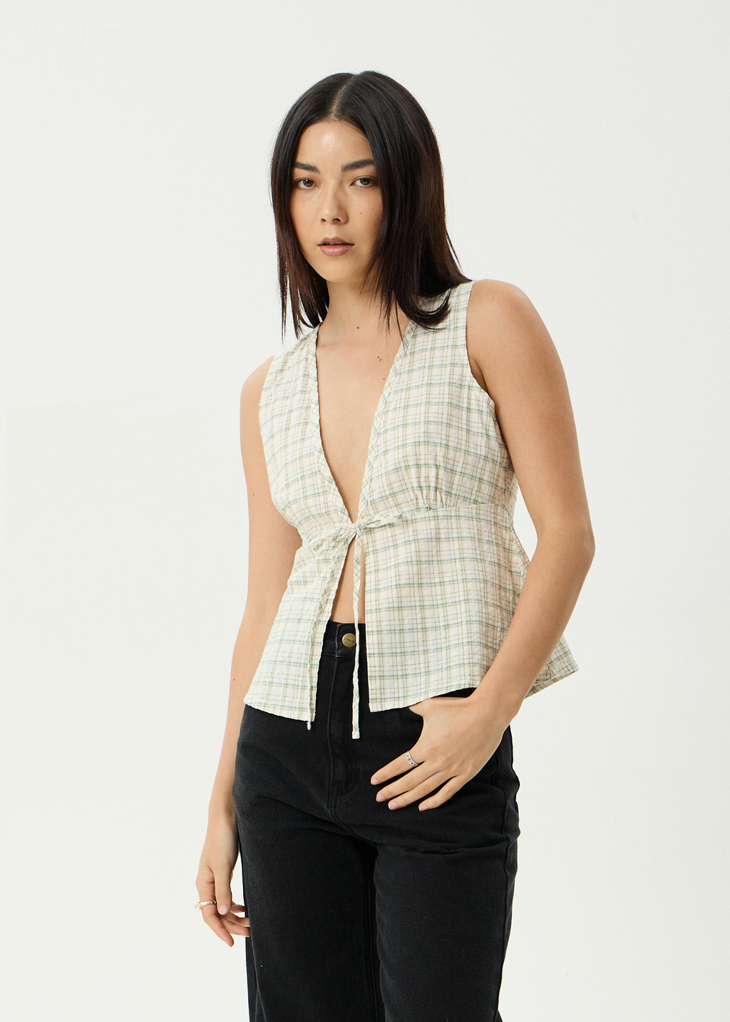 AFENDS Womens Legacy - Seersucker Sleeveless Top - Boa Check
