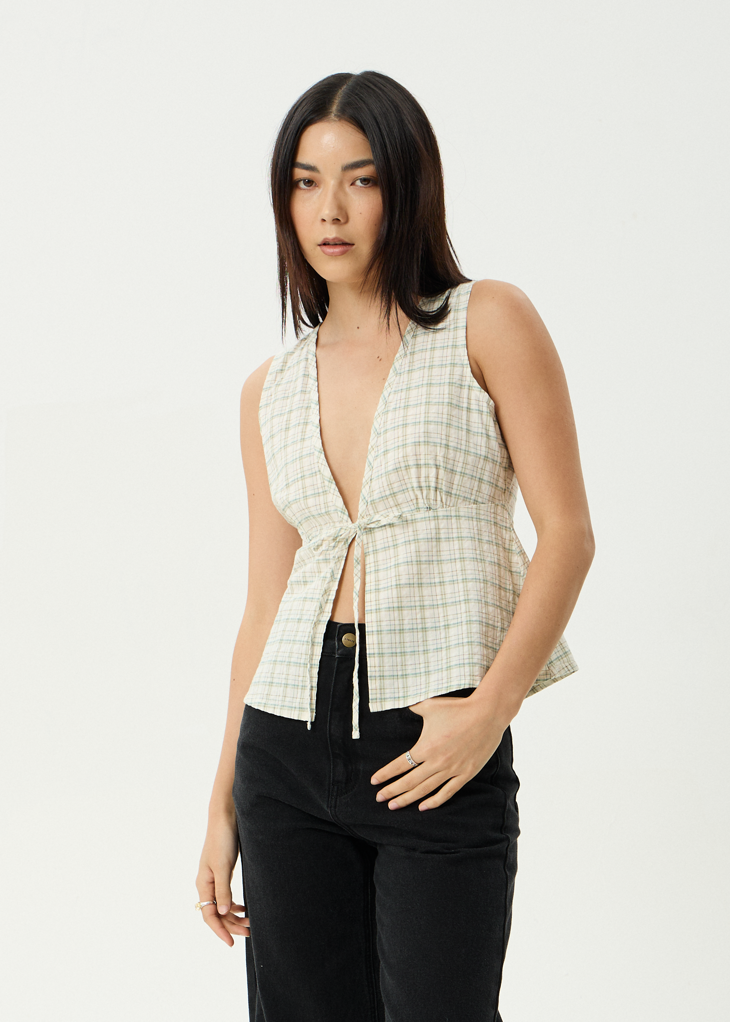 AFENDS Womens Legacy - Seersucker Sleeveless Top - Boa Check
