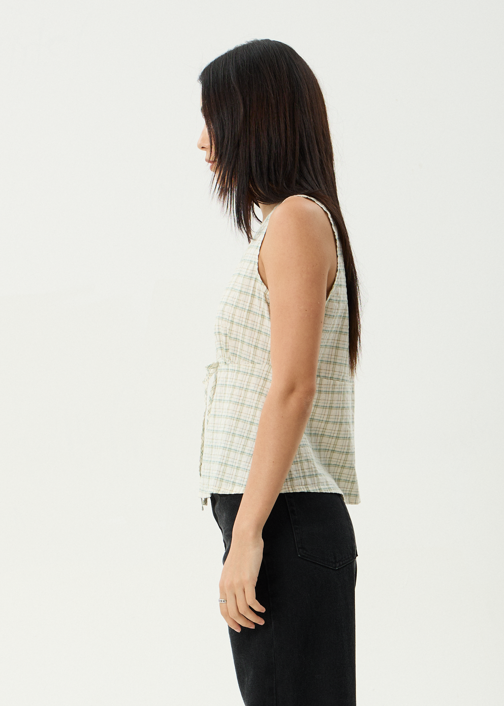 AFENDS Womens Legacy - Seersucker Sleeveless Top - Boa Check
