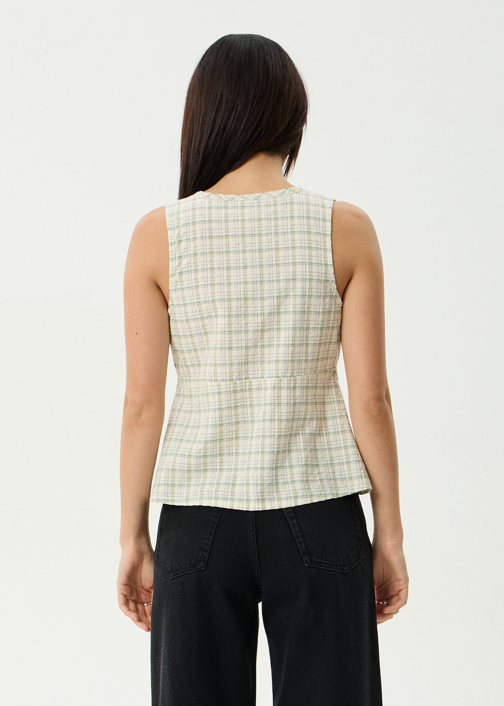 AFENDS Womens Legacy - Seersucker Sleeveless Top - Boa Check