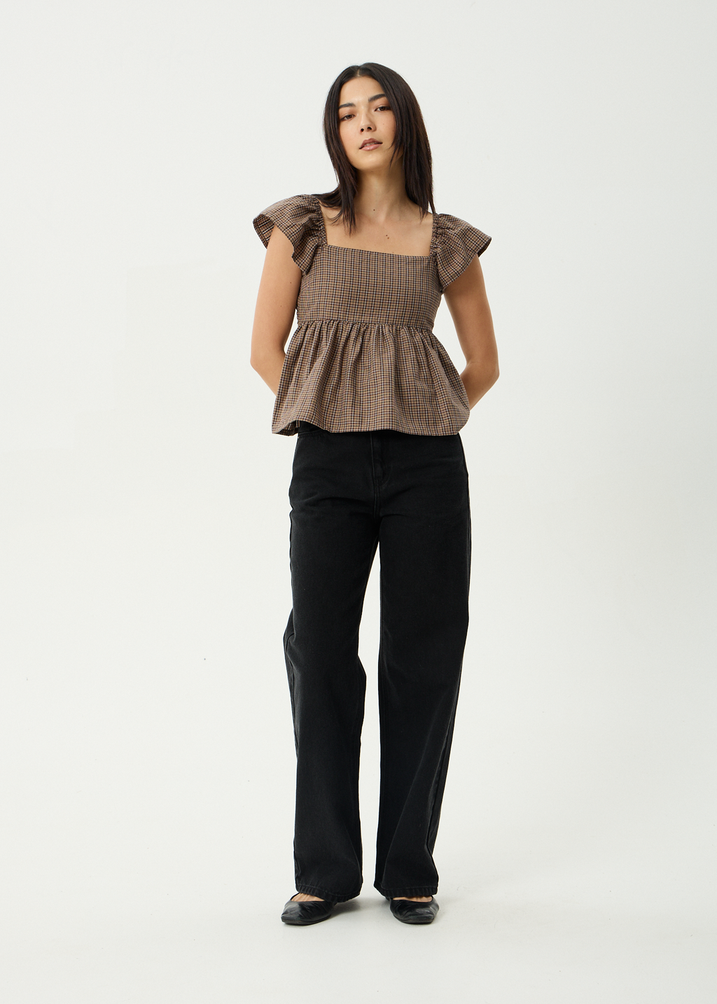 AFENDS Womens Hometown - Check Top - Coffee