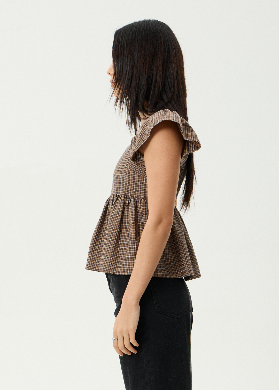 AFENDS Womens Hometown - Check Top - Coffee