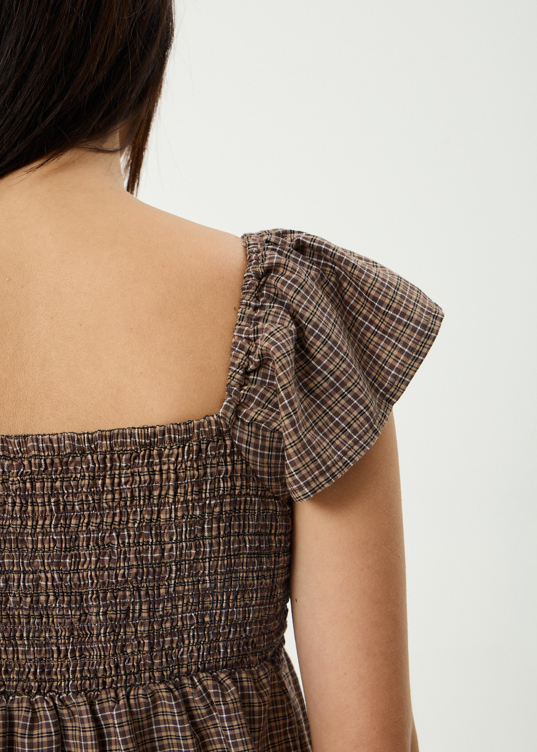 AFENDS Womens Hometown - Check Top - Coffee