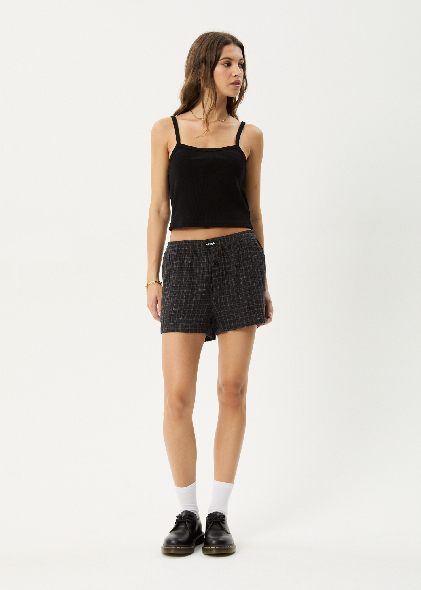 AFENDS Womens Dusk - Seersucker Boxer Short - Black Check