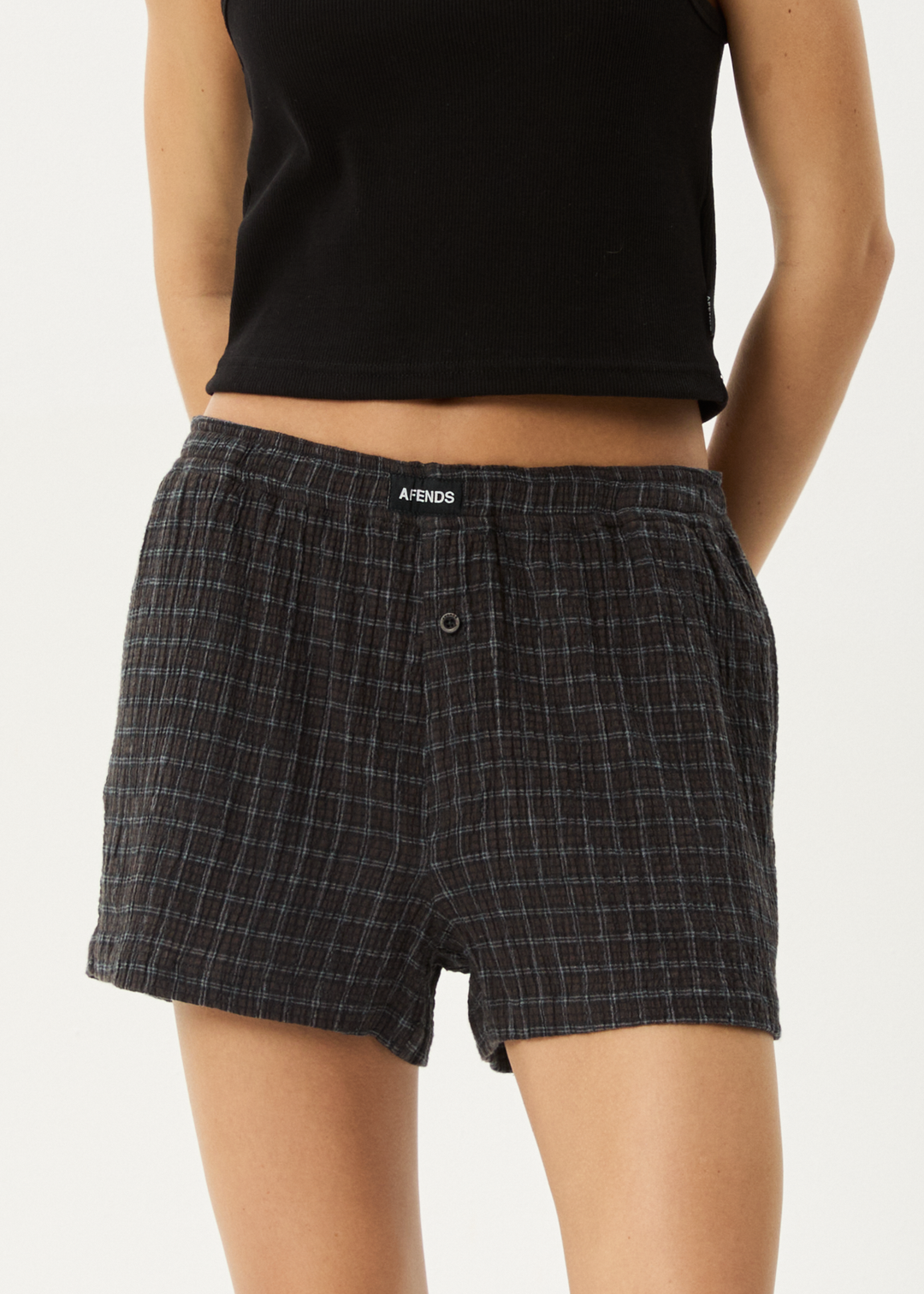 AFENDS Womens Dusk - Seersucker Boxer Short - Black Check