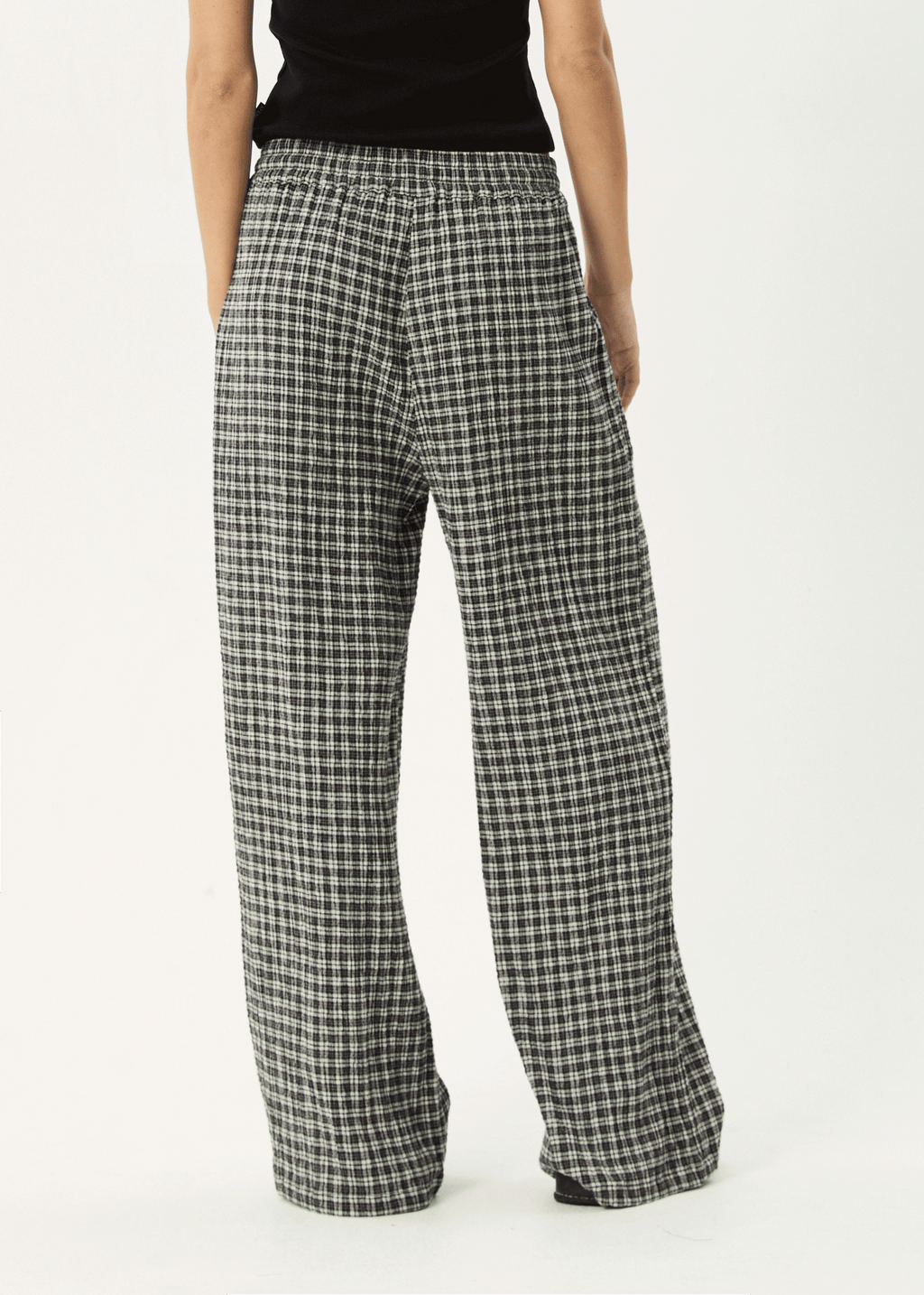 AFENDS Womens Asta - Seersucker Wide Leg Pant - Steel Check