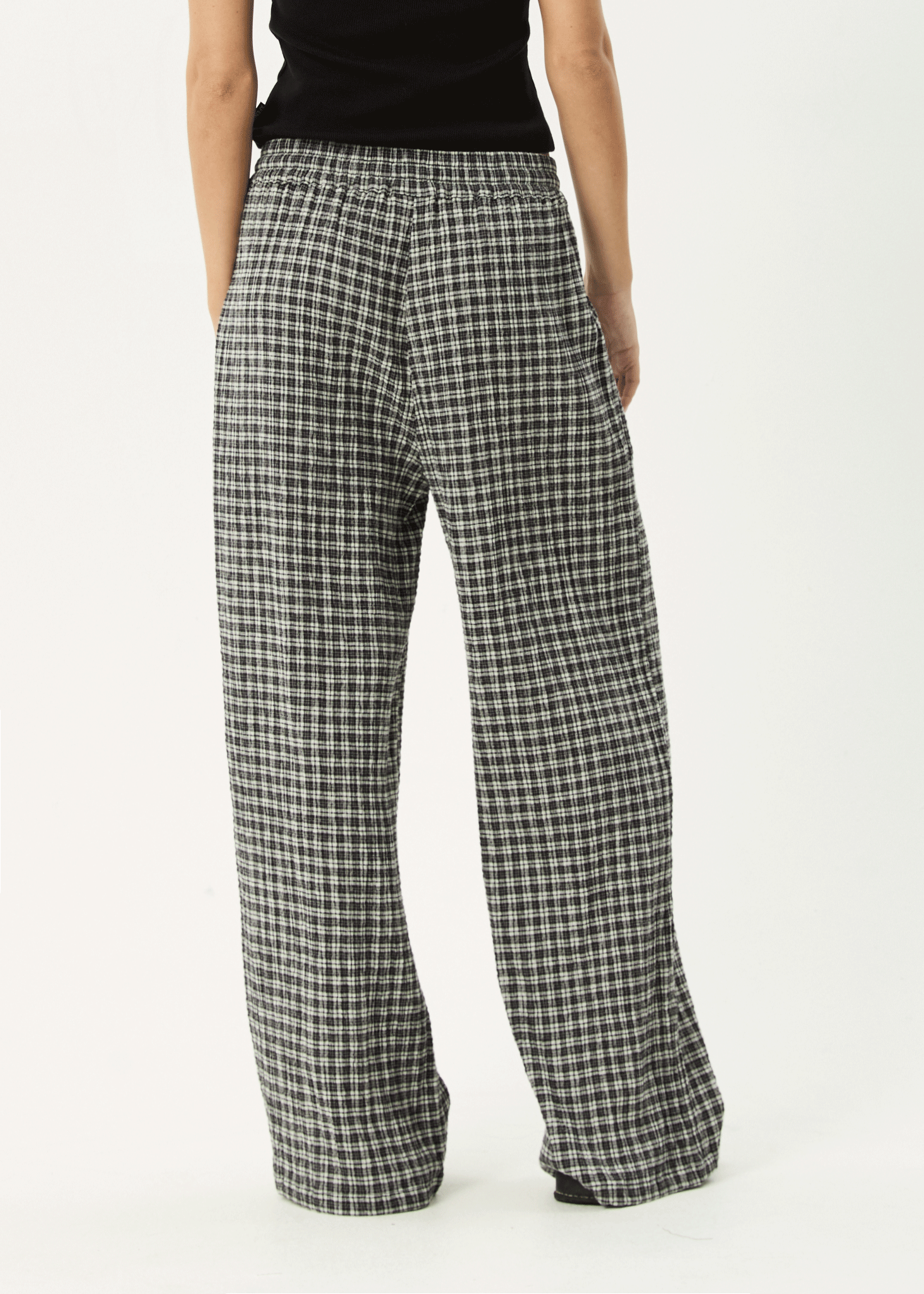 AFENDS Womens Asta - Seersucker Wide Leg Pant - Steel Check