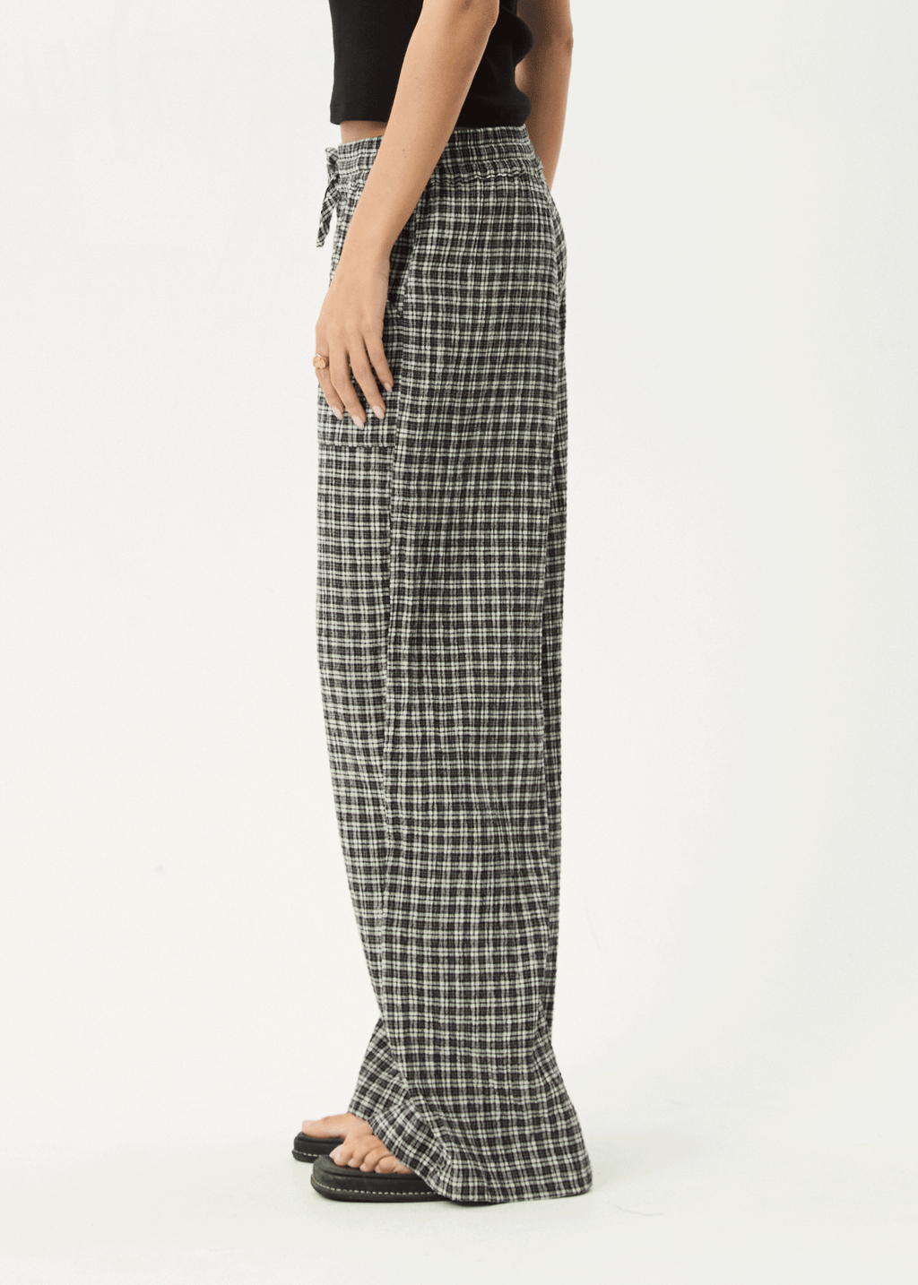 AFENDS Womens Asta - Seersucker Wide Leg Pant - Steel Check