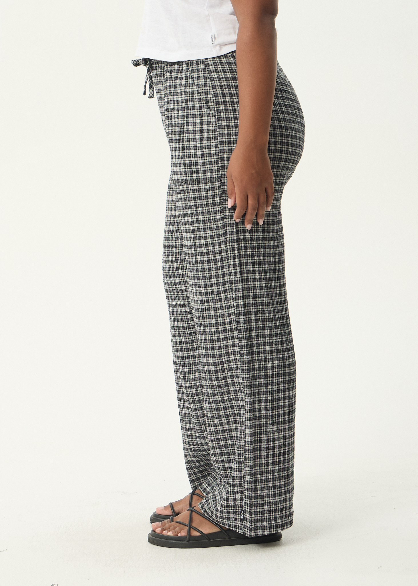 AFENDS Womens Asta - Seersucker Wide Leg Pant - Steel Check