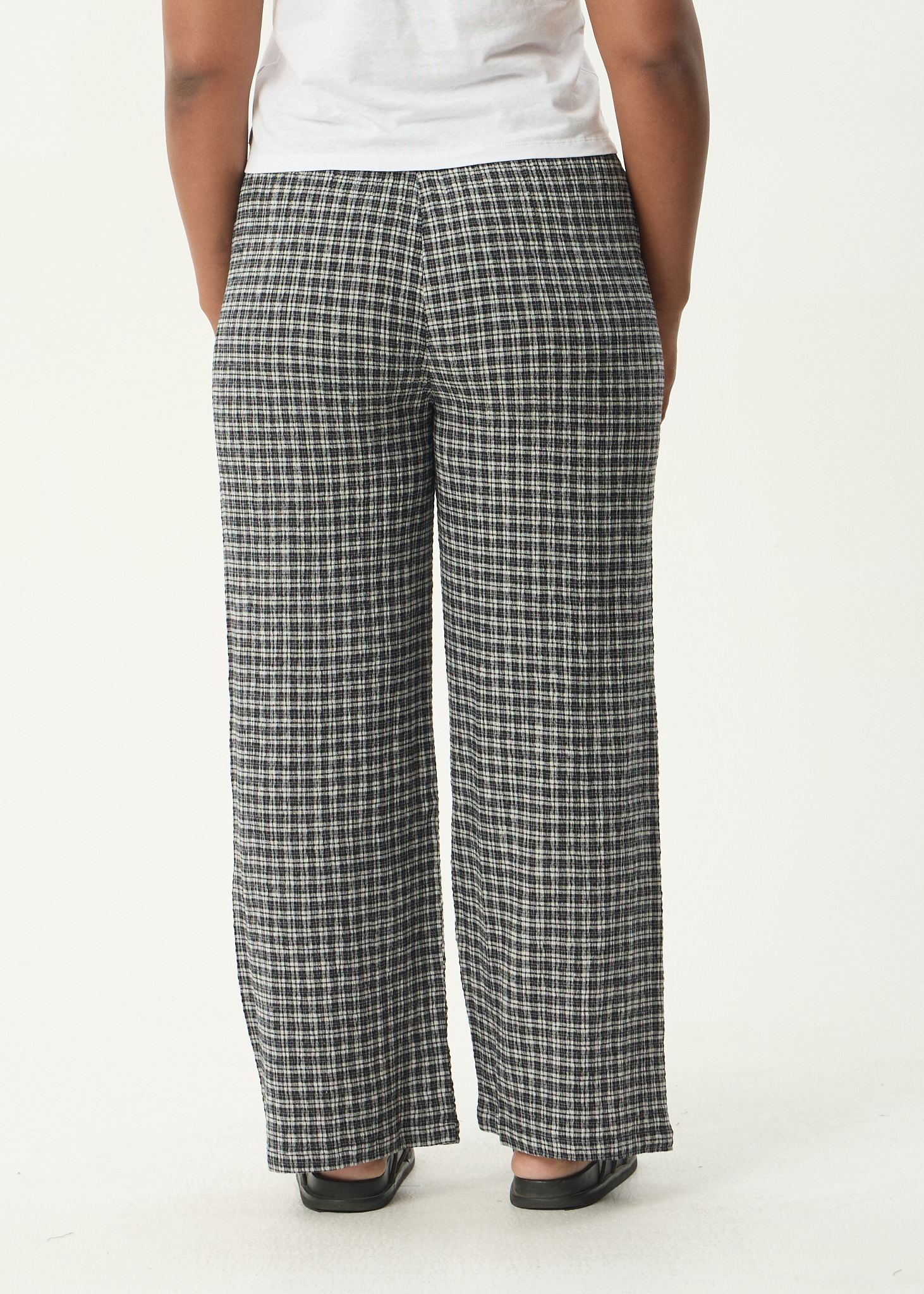 AFENDS Womens Asta - Seersucker Wide Leg Pant - Steel Check