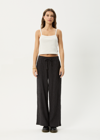 AFENDS Womens Dusk - Seersucker Check Pant - Black Check