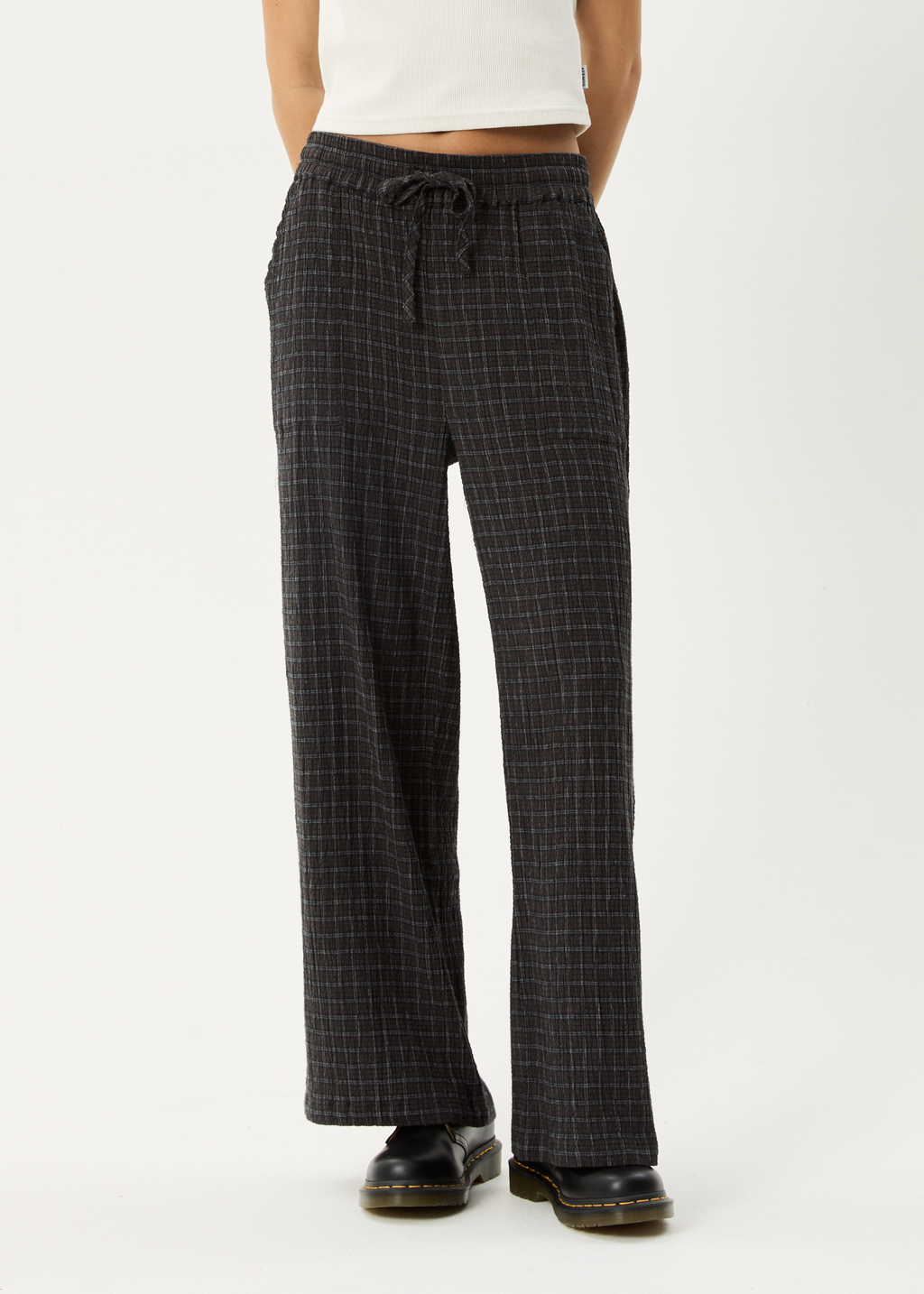 AFENDS Womens Dusk - Seersucker Check Pant - Black Check