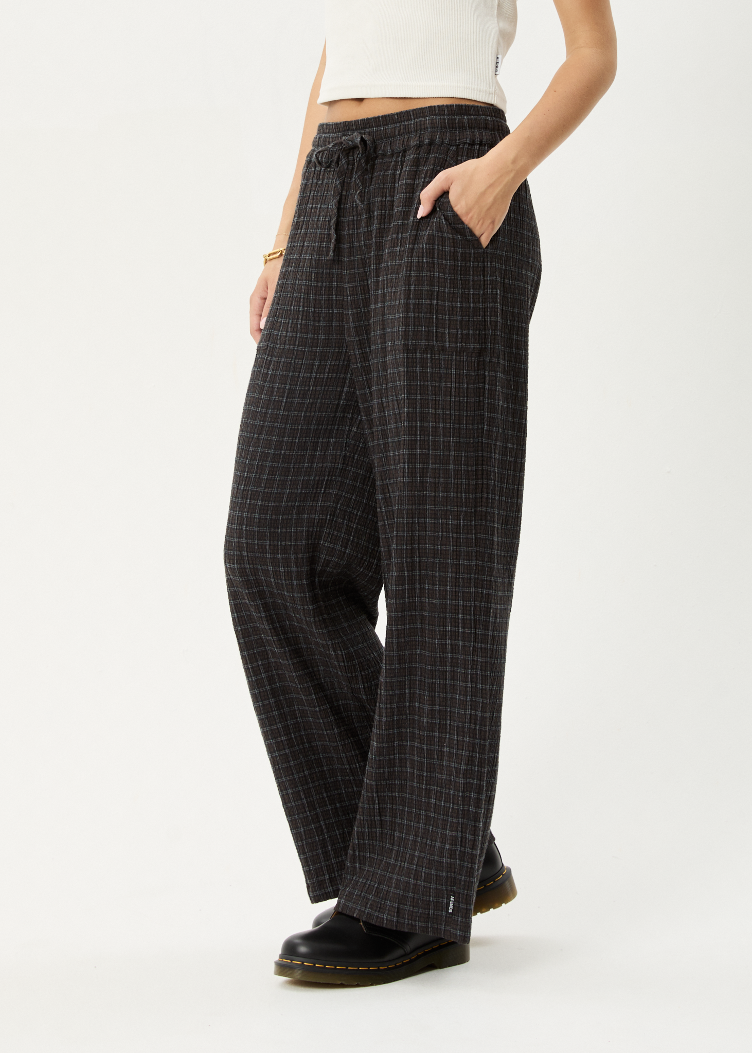 AFENDS Womens Dusk - Seersucker Check Pant - Black Check