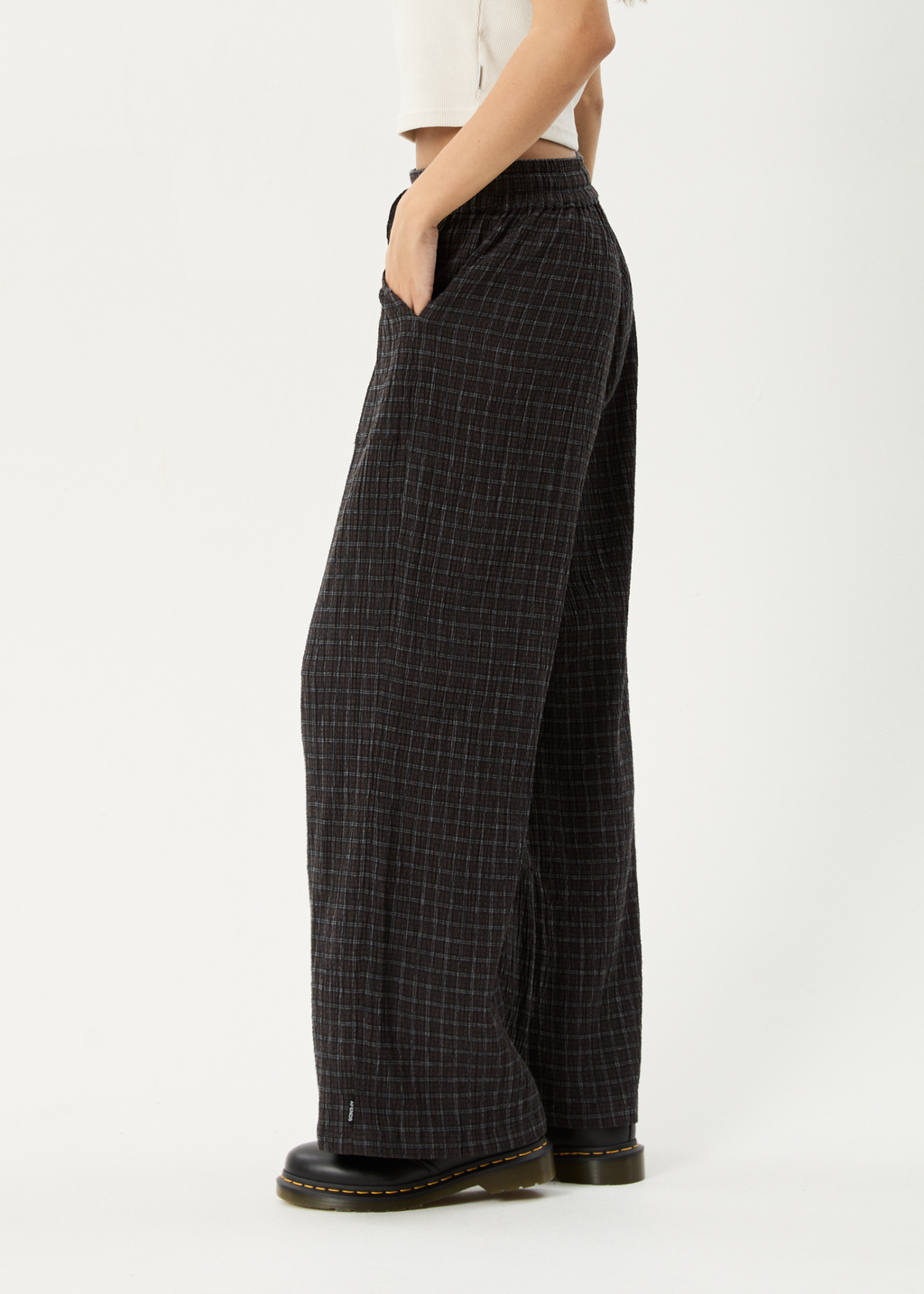 AFENDS Womens Dusk - Seersucker Check Pant - Black Check