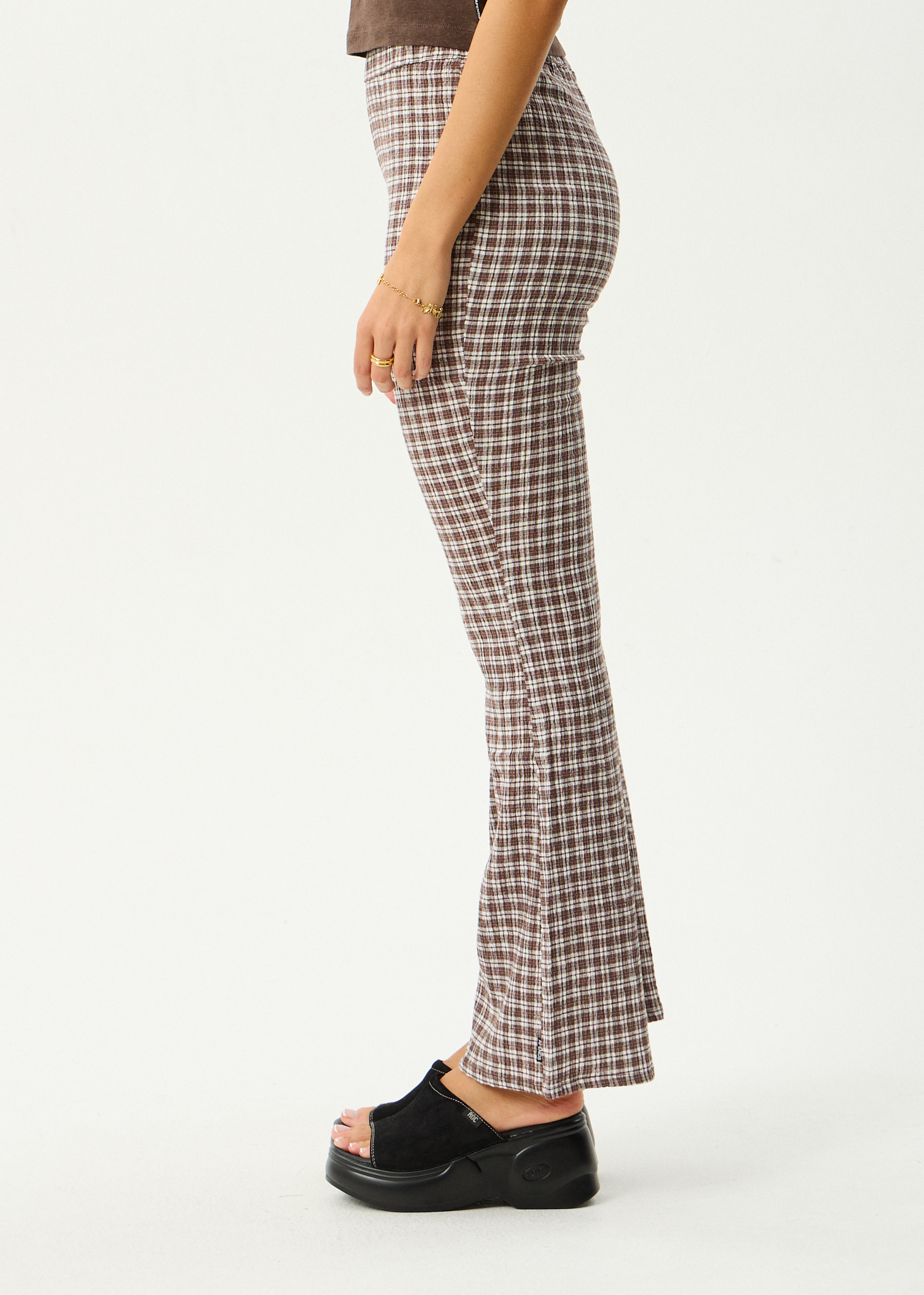 AFENDS Womens Base - Seersucker Flare Pant - Coffee Check