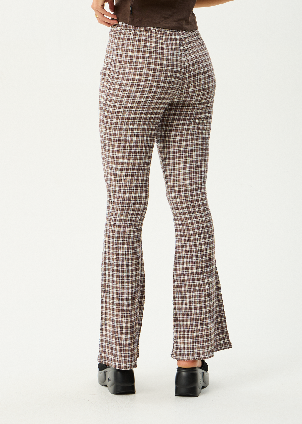 AFENDS Womens Base - Seersucker Flare Pant - Coffee Check