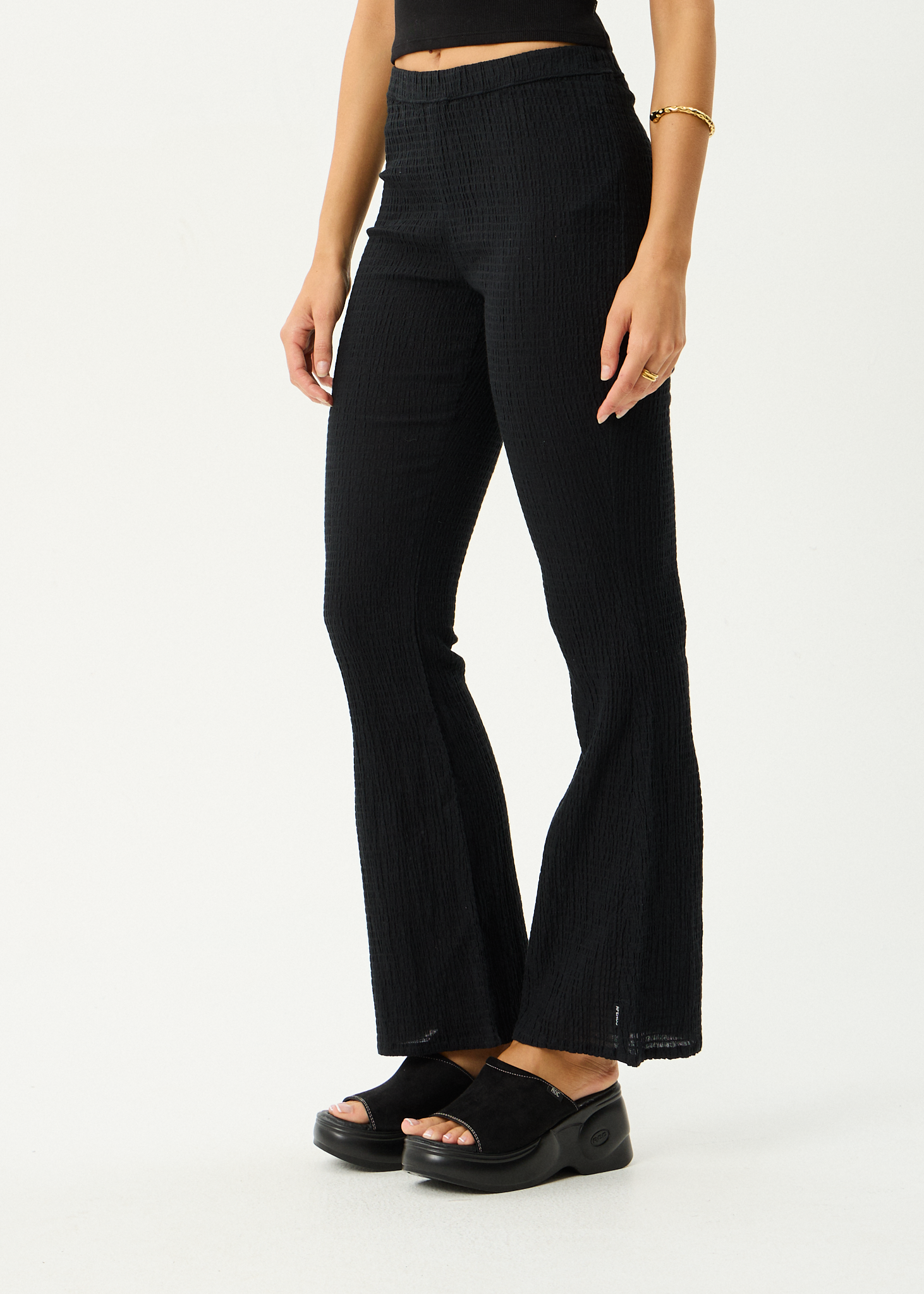 AFENDS Womens Focus - Seersucker Flare Pant - Black