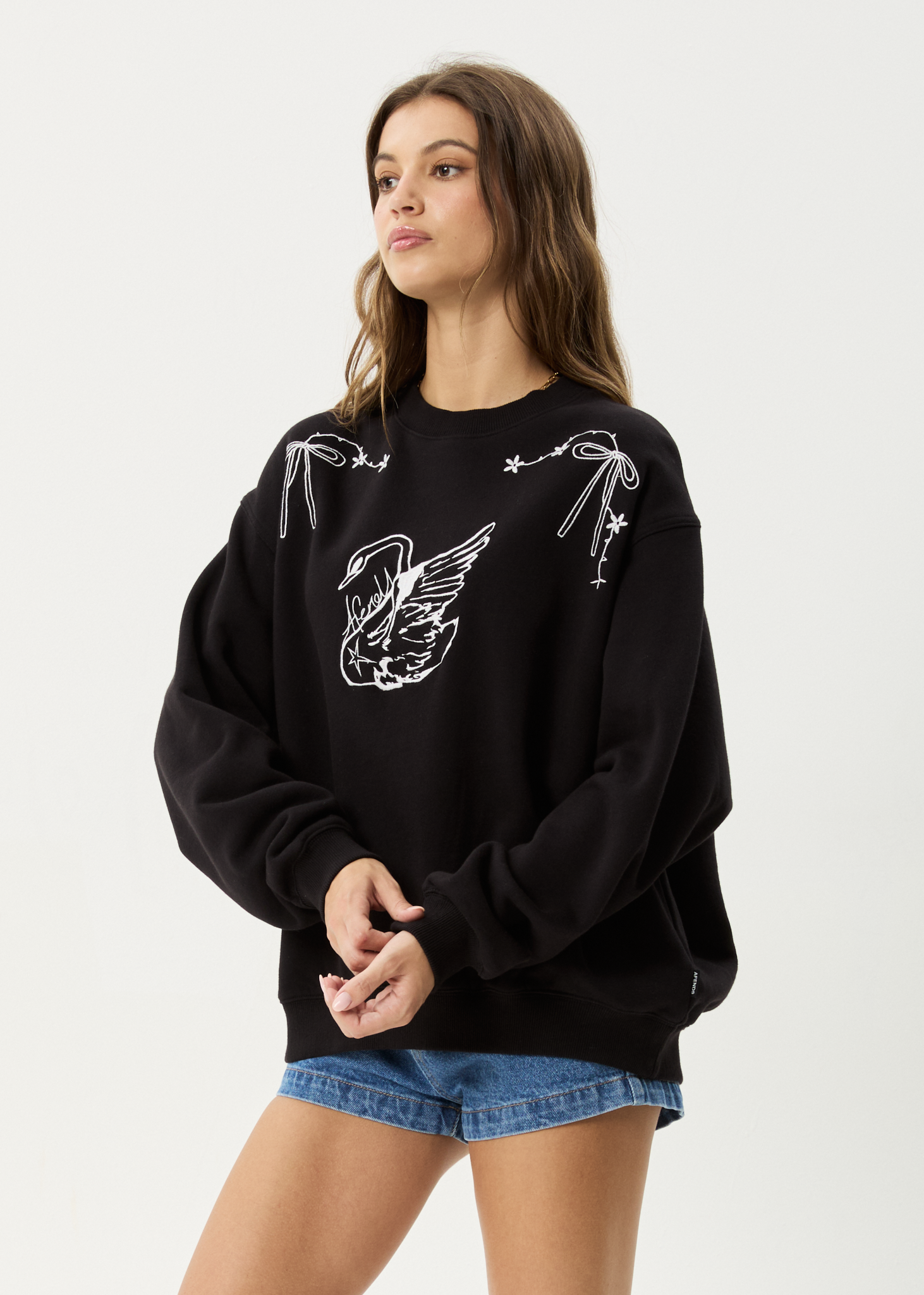 AFENDS Womens Cygnet - Crew Neck Jumper - Black