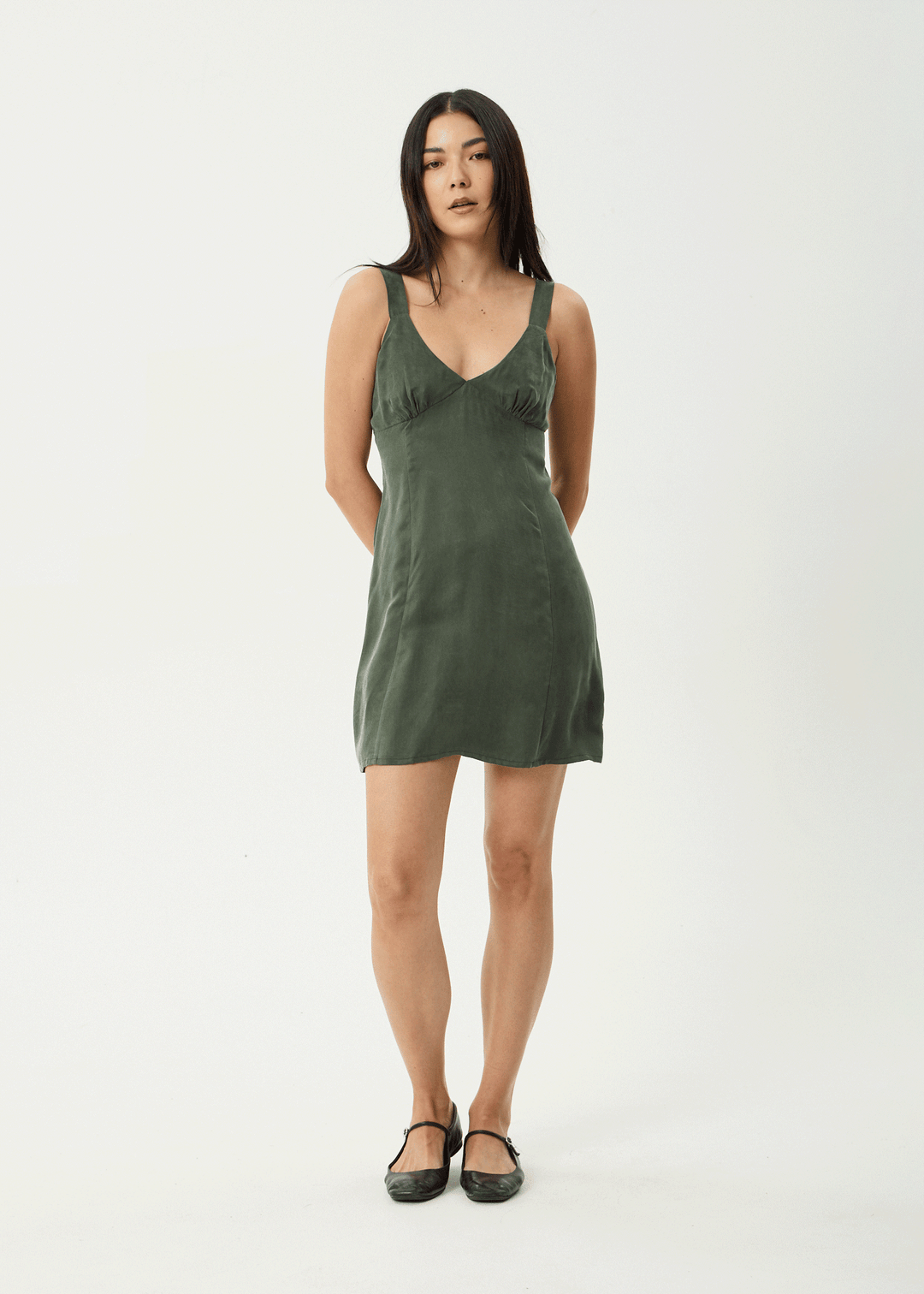 AFENDS Womens Gerry - Cupro Mini Dress - Deep Green