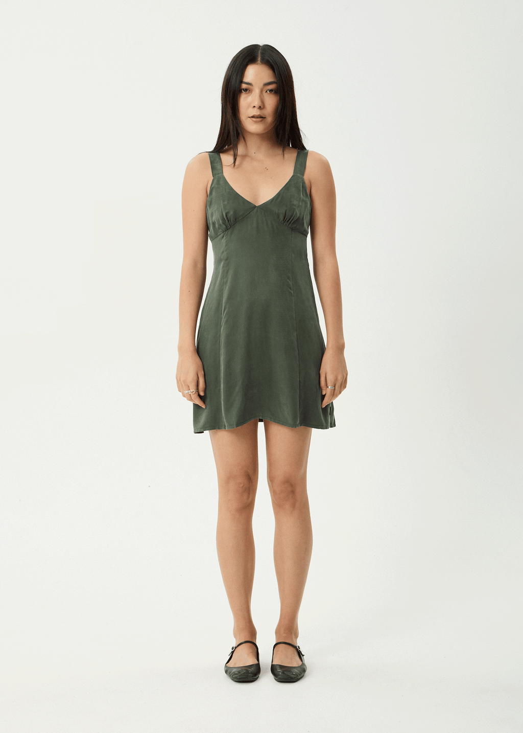 AFENDS Womens Gerry - Cupro Mini Dress - Deep Green
