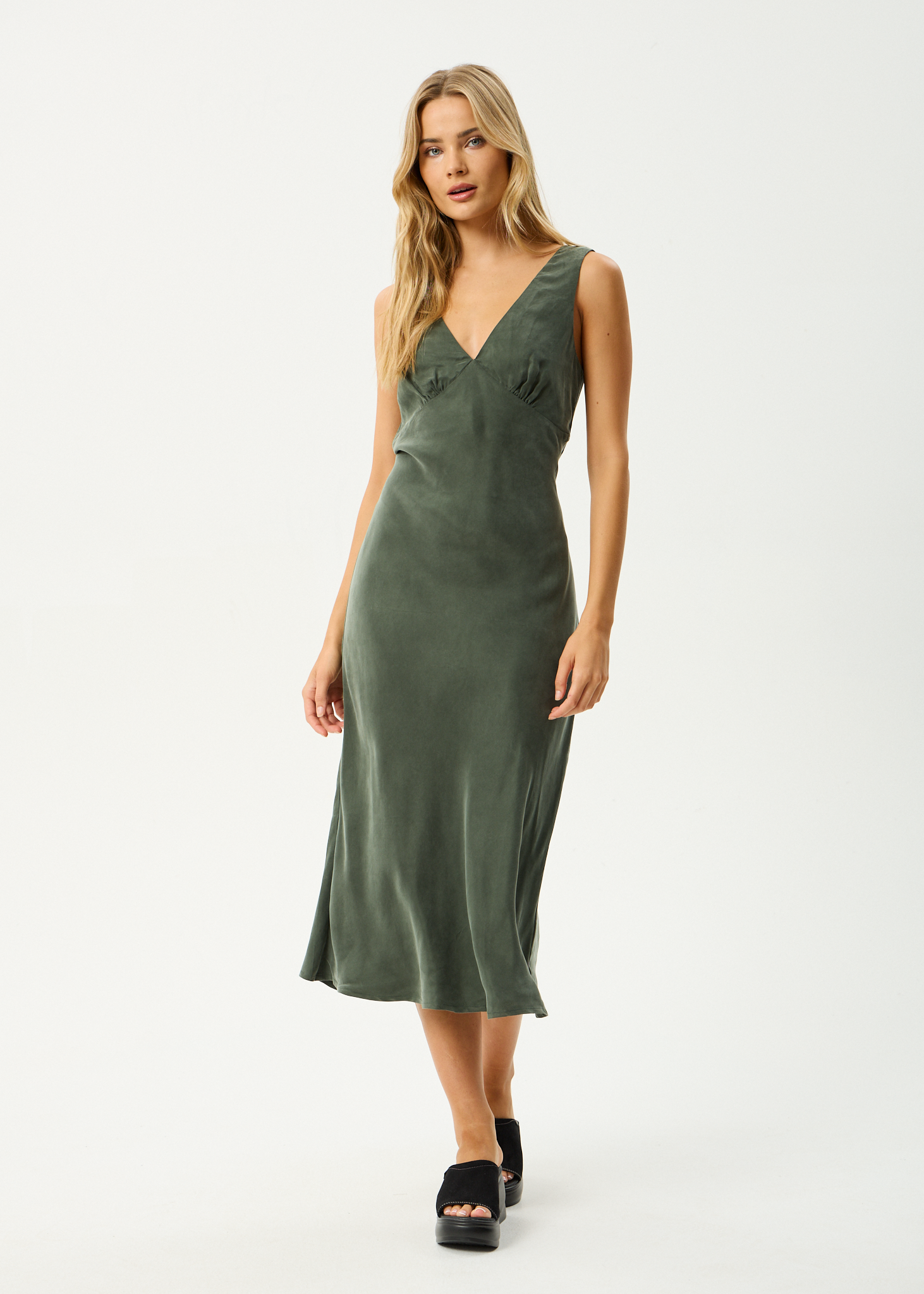 AFENDS Womens Gia - Cupro Maxi Dress - Deep Green