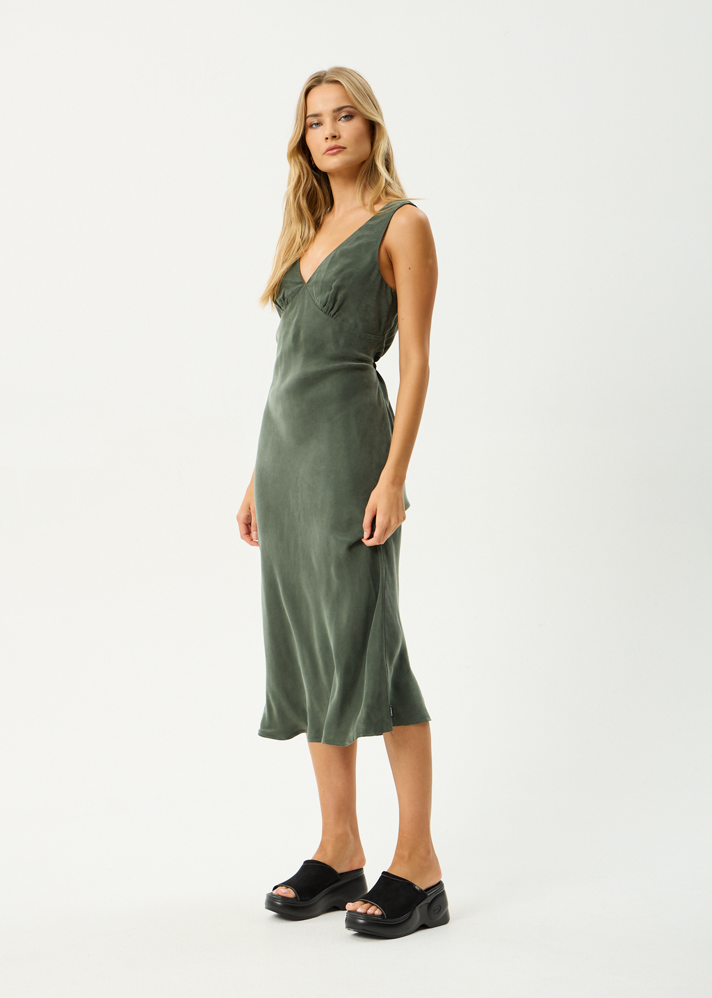 AFENDS Womens Gia - Cupro Maxi Dress - Deep Green