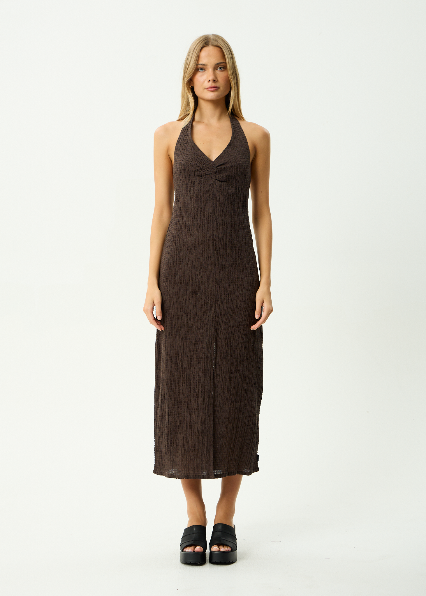 AFENDS Womens Andy - Hemp Halter Maxi Dress - Coffee