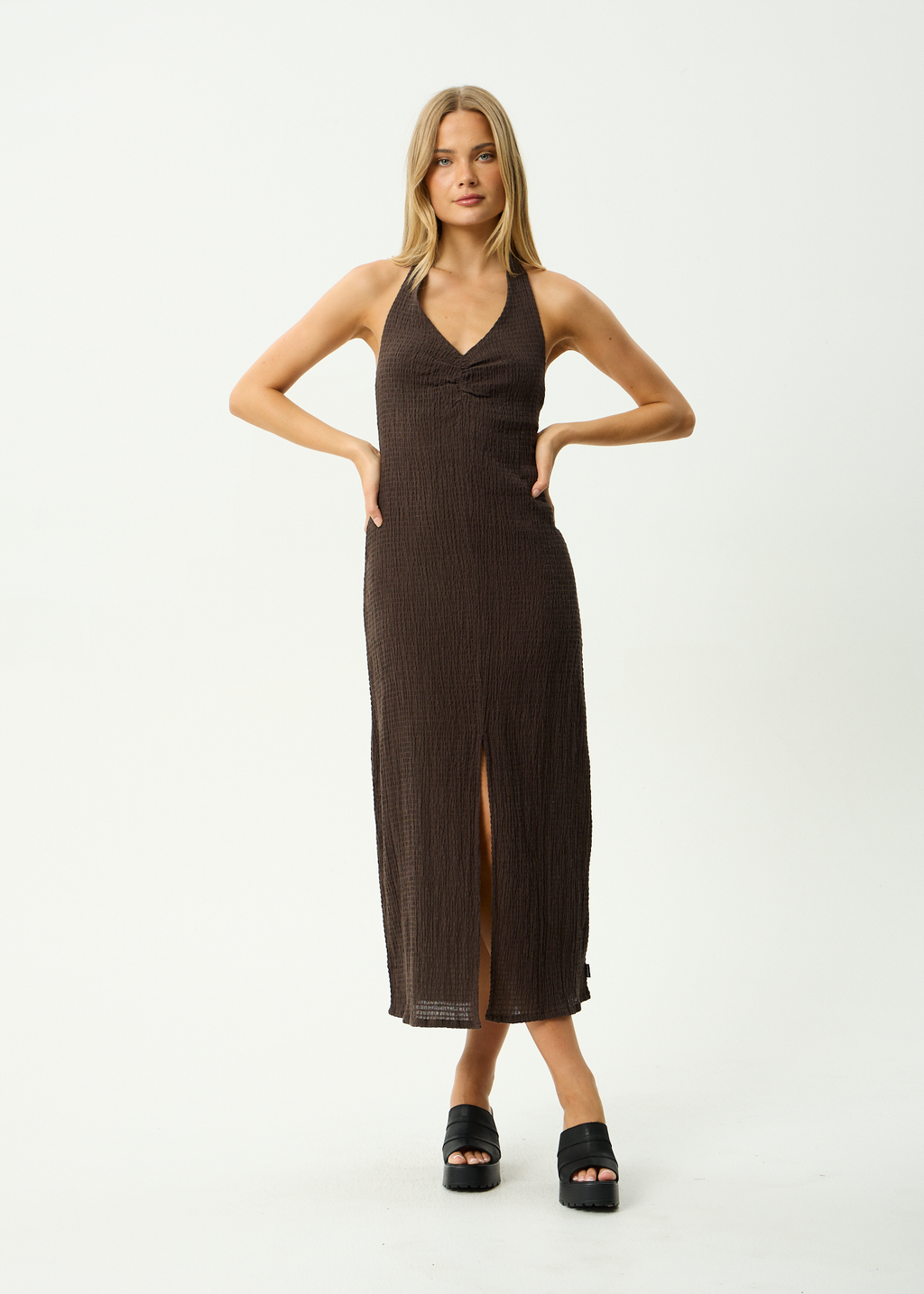 AFENDS Womens Andy - Hemp Halter Maxi Dress - Coffee