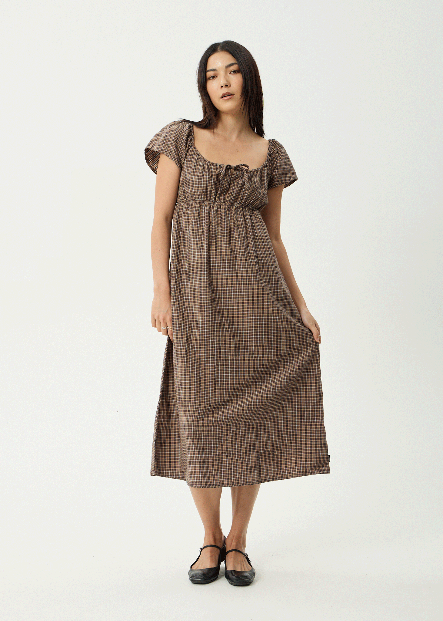 afends leo midi dress SALE Afends Leo Organic Check Midi Dress Black/ White