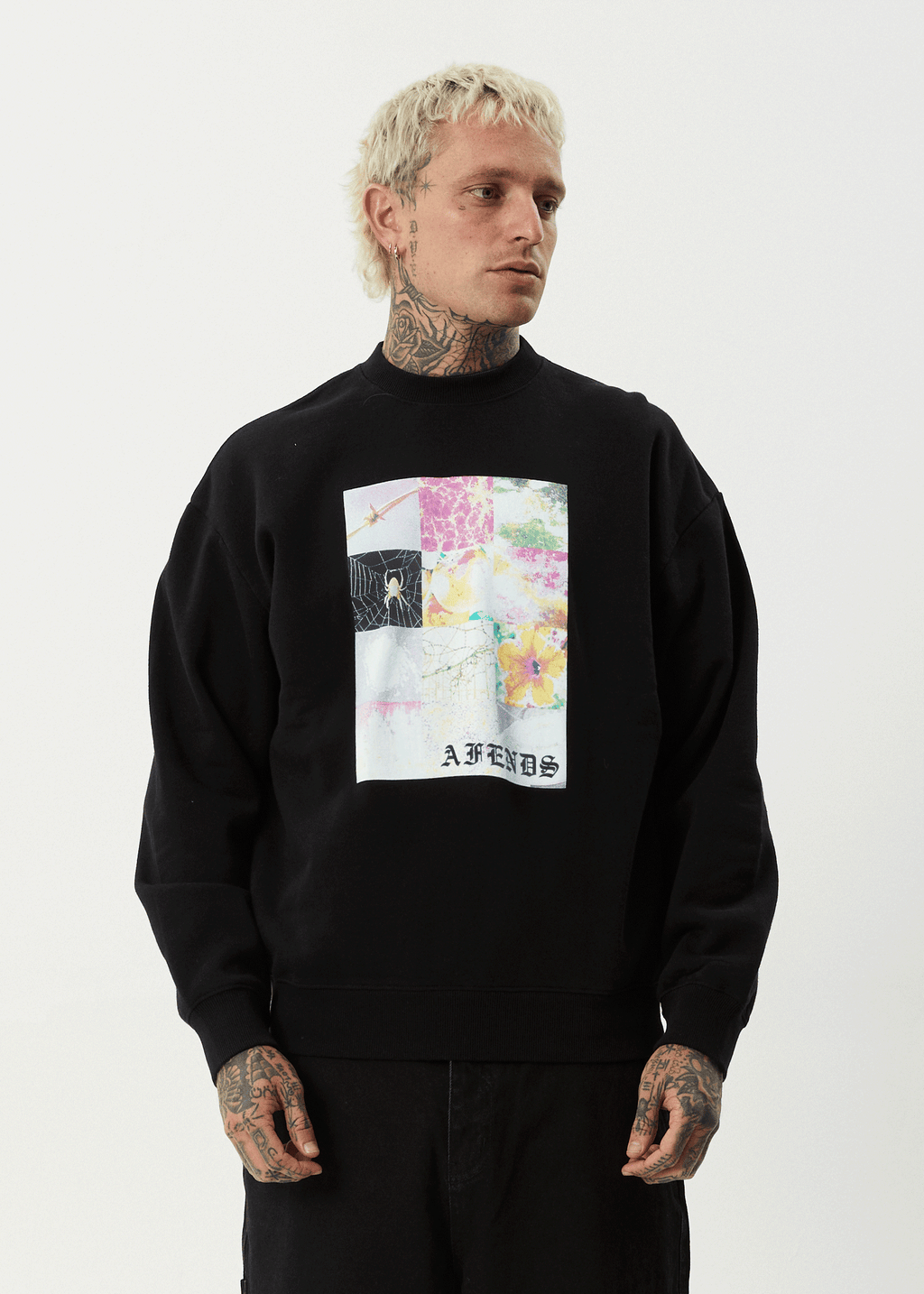 AFENDS Mens Sadworld - Crew Neck Jumper - Black